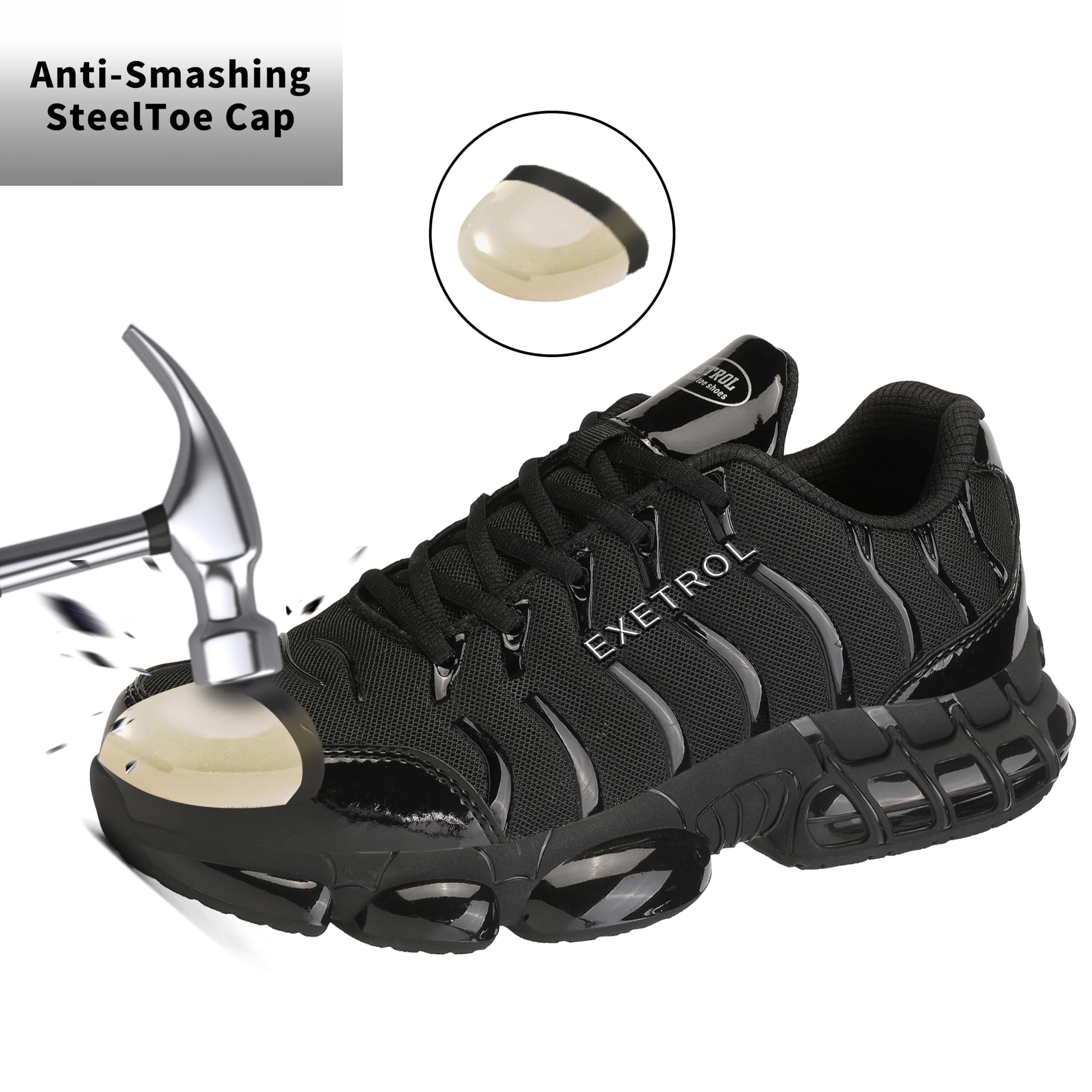 Indestructible Steel Toe Shoes for Men & Women - Lightweight Composite Toe Safety Sneakers with Air Cushion, Non-Slip & Comfortable Work Boots for Construction, Warehouse & Outdoor Jobs