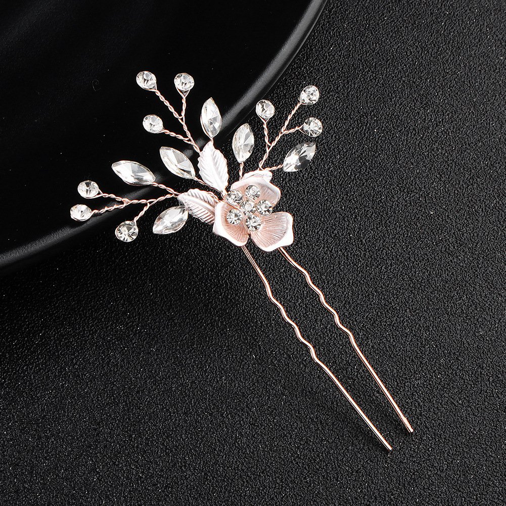 Rose Gold Flower Hair Comb Set - Wedding Bridal Hair Accessories for Brides & Bridesmaids