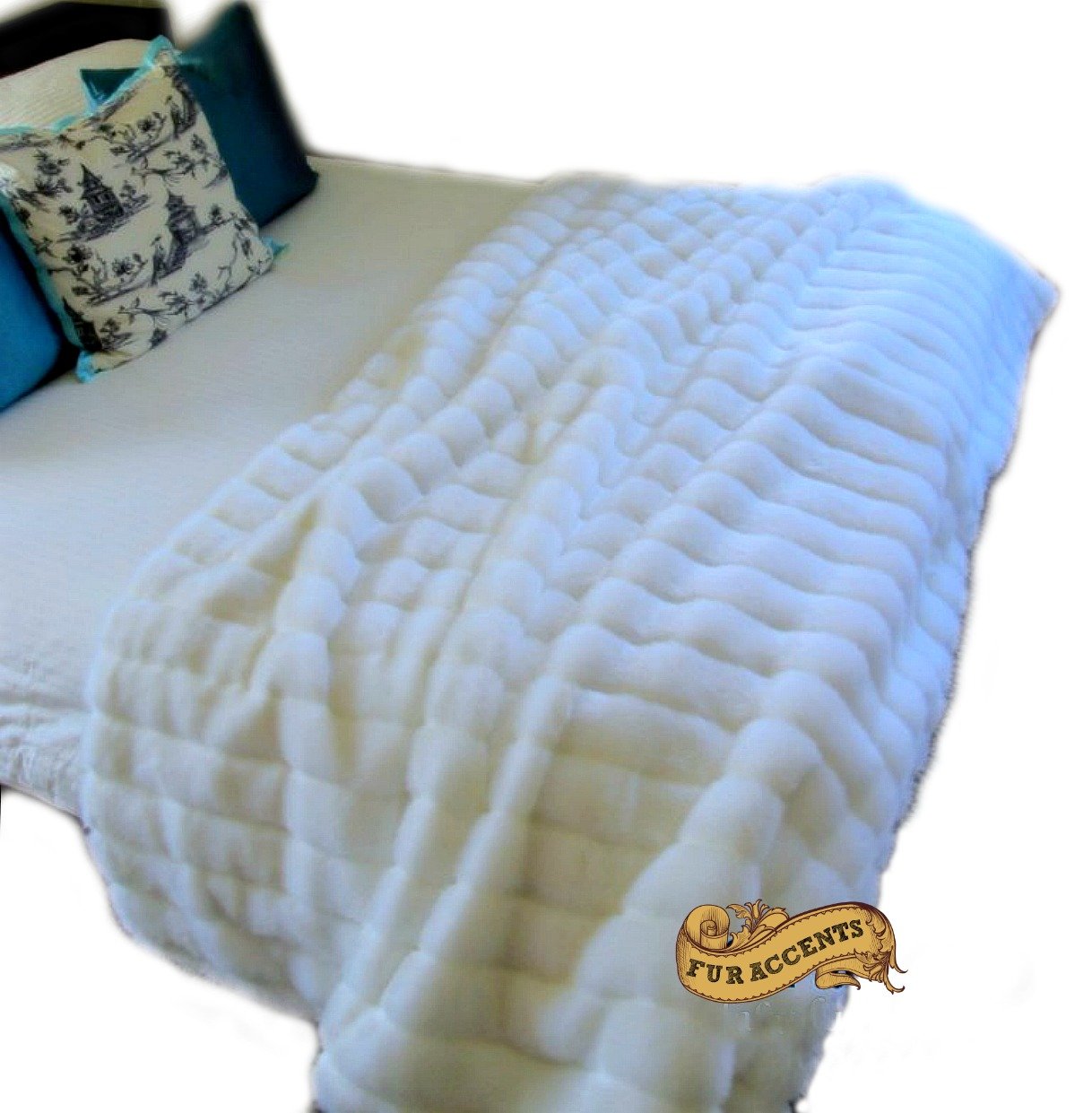 Luxury Faux Fur Minky Channel Mink Throw Blanket - Ultra Soft Plush Bedding for Couch & Bed (5'x7', Off White) - Perfect for Cozy Nights, Home Decor & Gift Giving