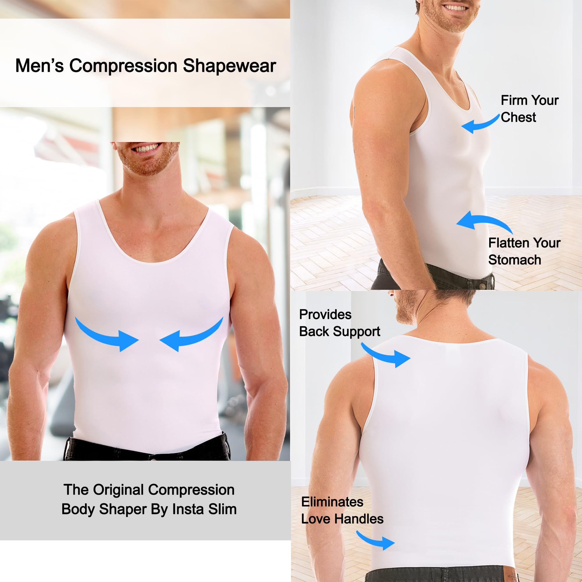 Insta Slim ISPRO Men's Slimming Muscle Tank Top - Shapewear Compression Shirt for Body Shaping & Workout (Made in USA) - Perfect for Gym, Weight Loss & Everyday Wear