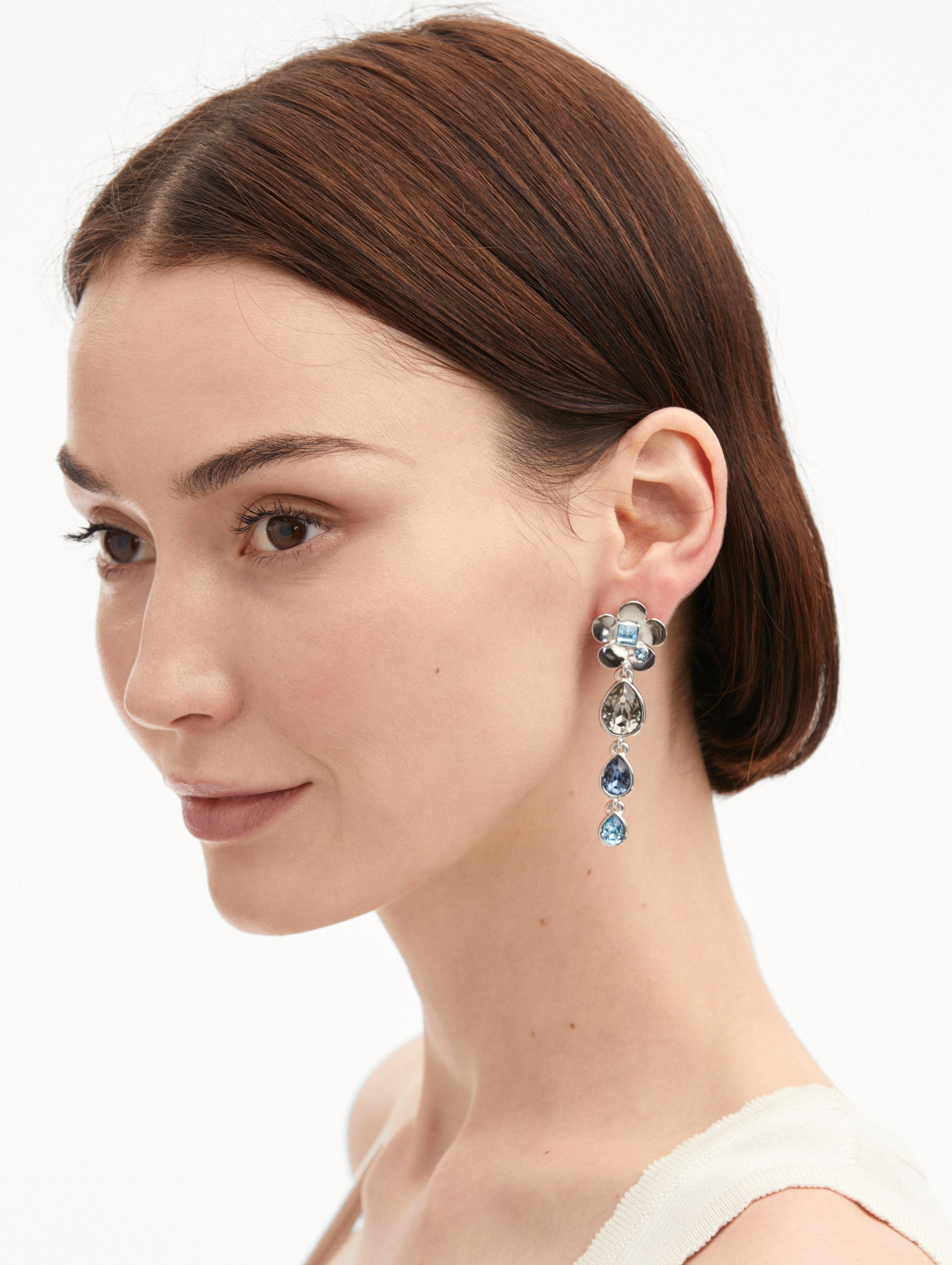 Elegant Flower Teardrop Clip-On Earrings for Women - Hypoallergenic Fashion Jewelry for Parties, Weddings & Special Occasions