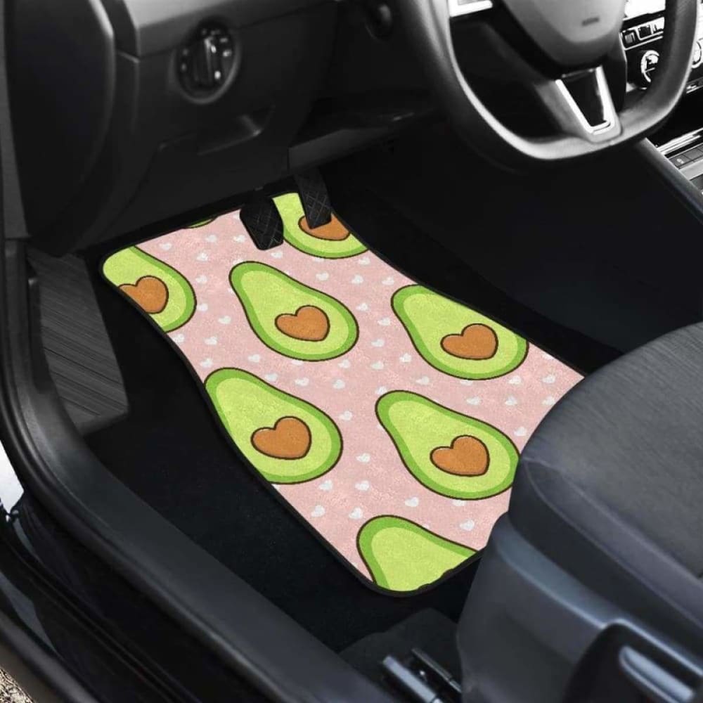 Premium Avocado Heart Car Mats - Pink Background with Front & Back Design (174914) - Waterproof & Non-Slip Floor Mats for Cars, SUVs, Trucks