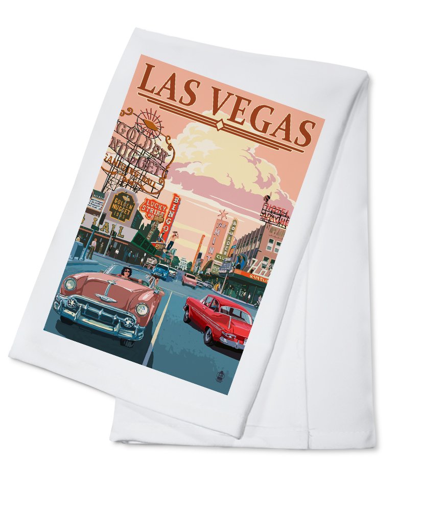 Las Vegas Nevada Old Strip Scene 100% Cotton Tea Towel - Decorative Hand Towel for Kitchen & Home Decor - Perfect for Drying Dishes, Gift Giving & Vintage Style Decor