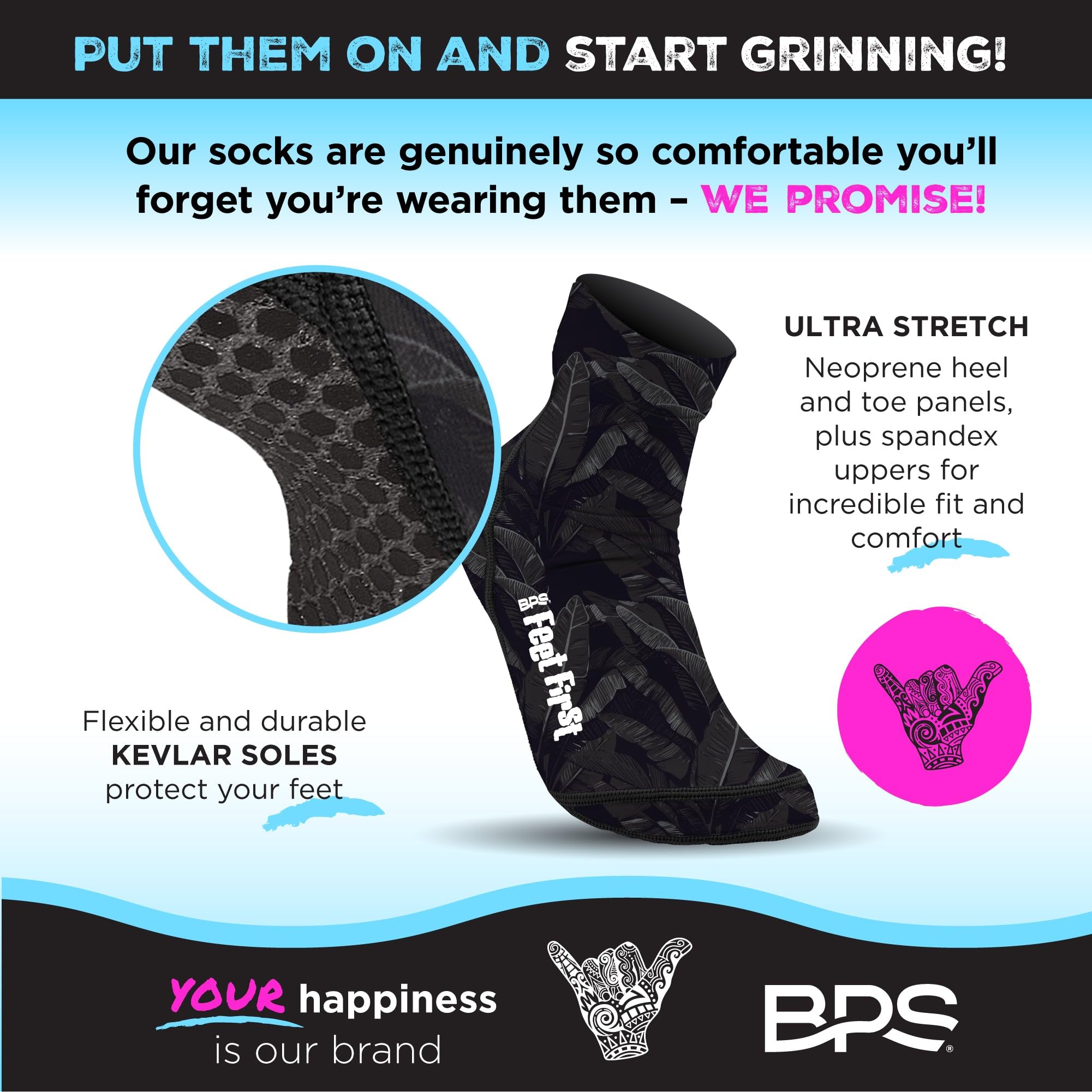 BPS New Zealand 'Feet First' Beach Volleyball Soccer Sand Socks - Water Sports Footwear with Flexible Kevlar Soles for Men & Women - Perfect for Beach, Volleyball, Surfing and Outdoor Activities