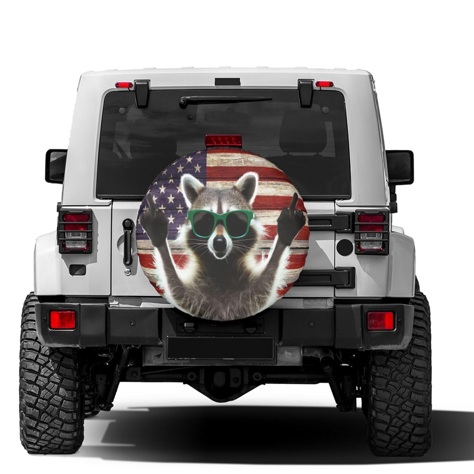 American Flag Raccoon Spare Tire Cover - 17 Inch Dust-Proof Wheel Protector for Trailers, RVs, SUVs & Vehicles | Perfect for Outdoor Adventures & Road Trips