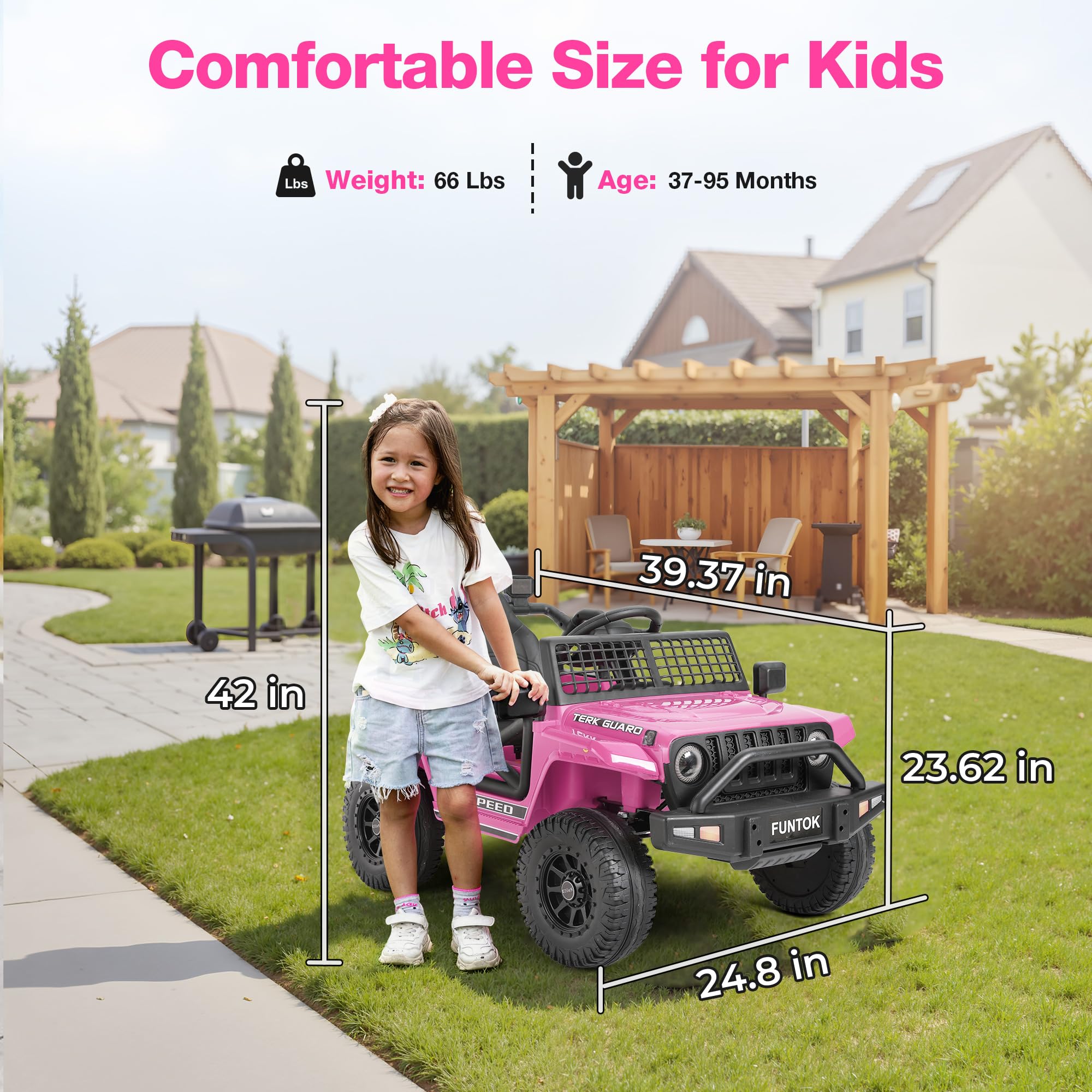 12V 7AH Kids Ride On Truck with Remote Control - Electric Toy Car for Toddlers with LED Lights, 3 Speed Settings, Spring Suspension & Bluetooth Speaker - Battery Powered Ride On Car for Boys & Girls - Perfect for Indoor Play, Backyard Fun and Birthday Gifts