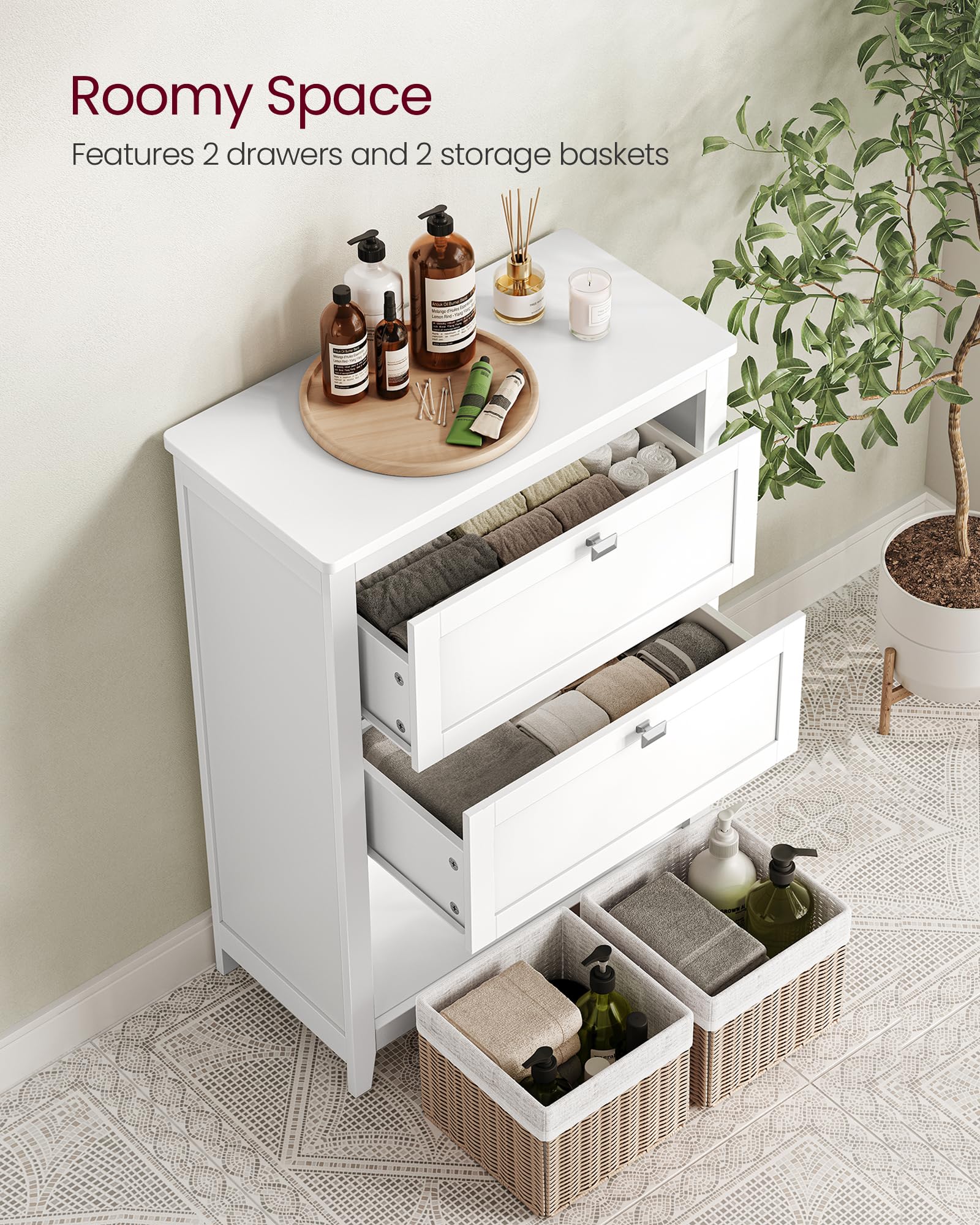 VASAGLE White Bathroom Storage Cabinet with 2 Drawers & Adjustable Dividers - 11.8
