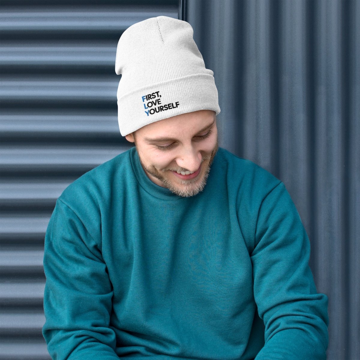 First, Love Yourself Embroidered Beanie Hat - Cute Winter Knit Cap with Inspirational Embroidery - Perfect for Cold Weather, Outdoor Activities & Casual Streetwear Fashion