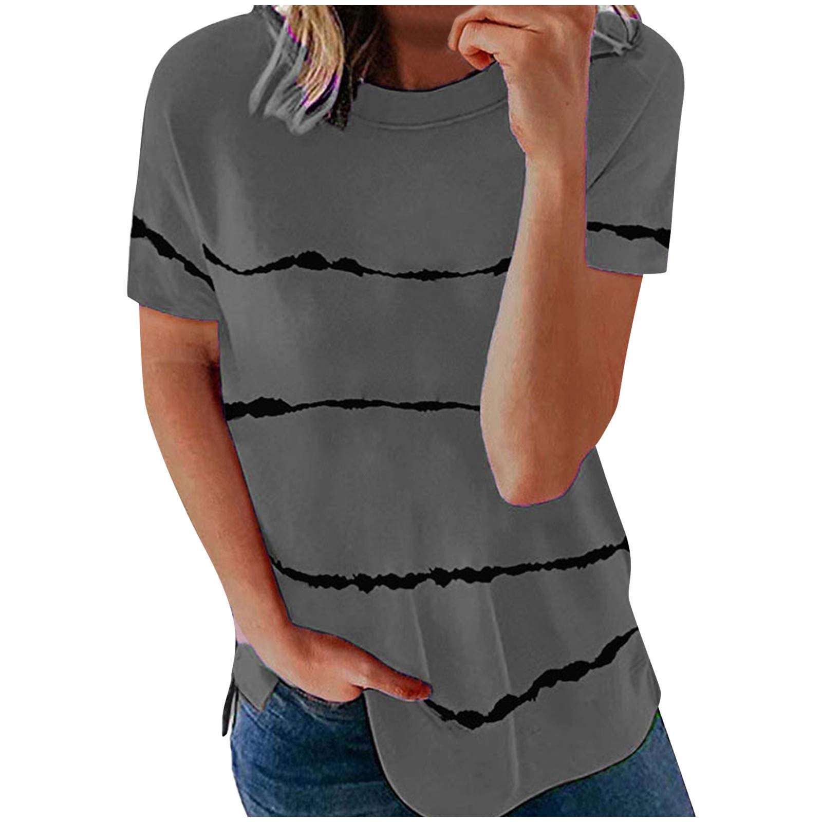 Women's Summer Short Sleeve Crewneck T-Shirt - Loose Fit Casual Blouse Top for Plus Size | AOKASII | Perfect for Beach Outings, Weekend Wear & Summer Vacations