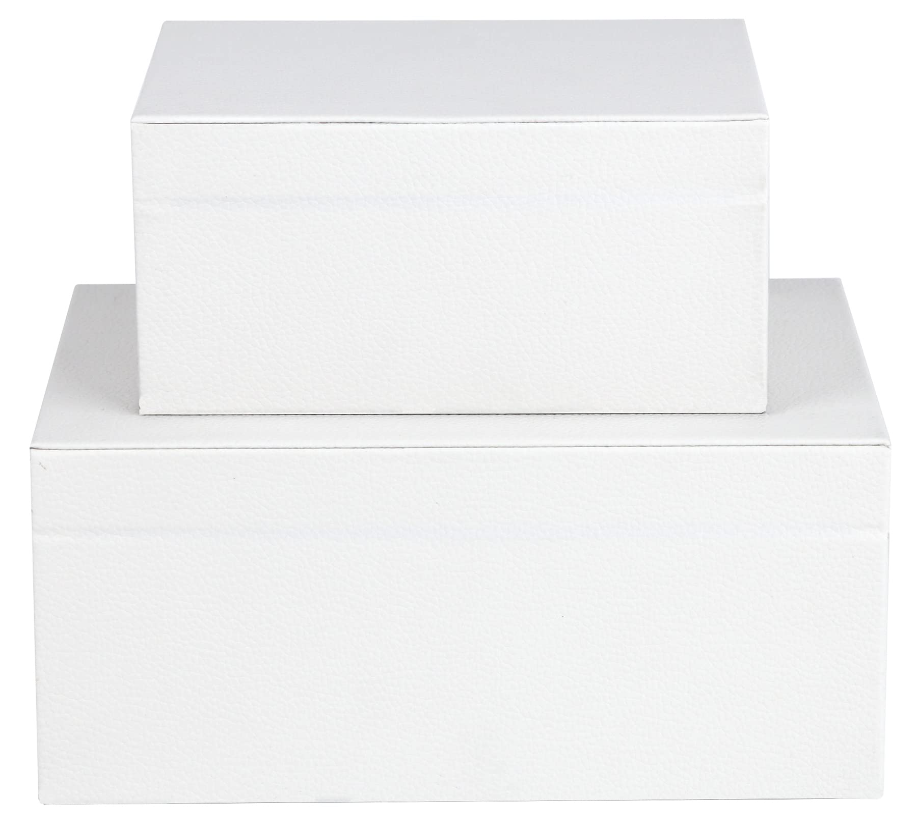 HofferRuffer Faux Leather Jewelry Box Set of 2 - White Vegan Leather Storage Organizer with Gold Hardware for Necklaces, Rings & Accessories - Perfect for Bedroom, Dresser & Gift Giving