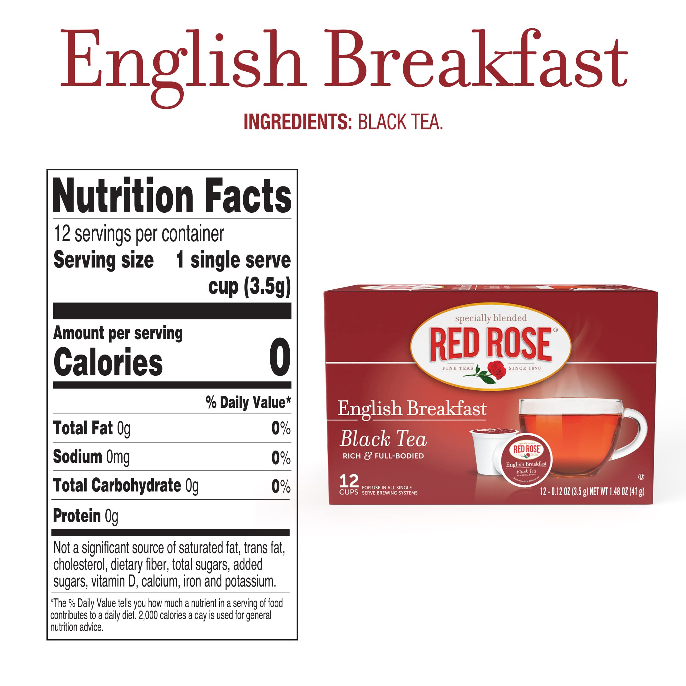 Premium Red Rose Black Tea K-Cup Pods - 72 Count English Breakfast Tea for Keurig Brewers | Perfect for Morning Boost, Afternoon Relaxation & Office Break Refreshment