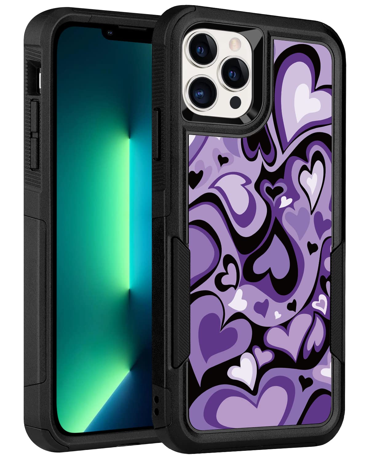 Rugged Shockproof Protective Case for iPhone 13 Pro Max 6.7 Inch - Heavy Duty Slim Lightweight Cover with Purple Heart Pattern, Perfect for Women & Girls - Ideal for Outdoor Activities, Work & Daily Use