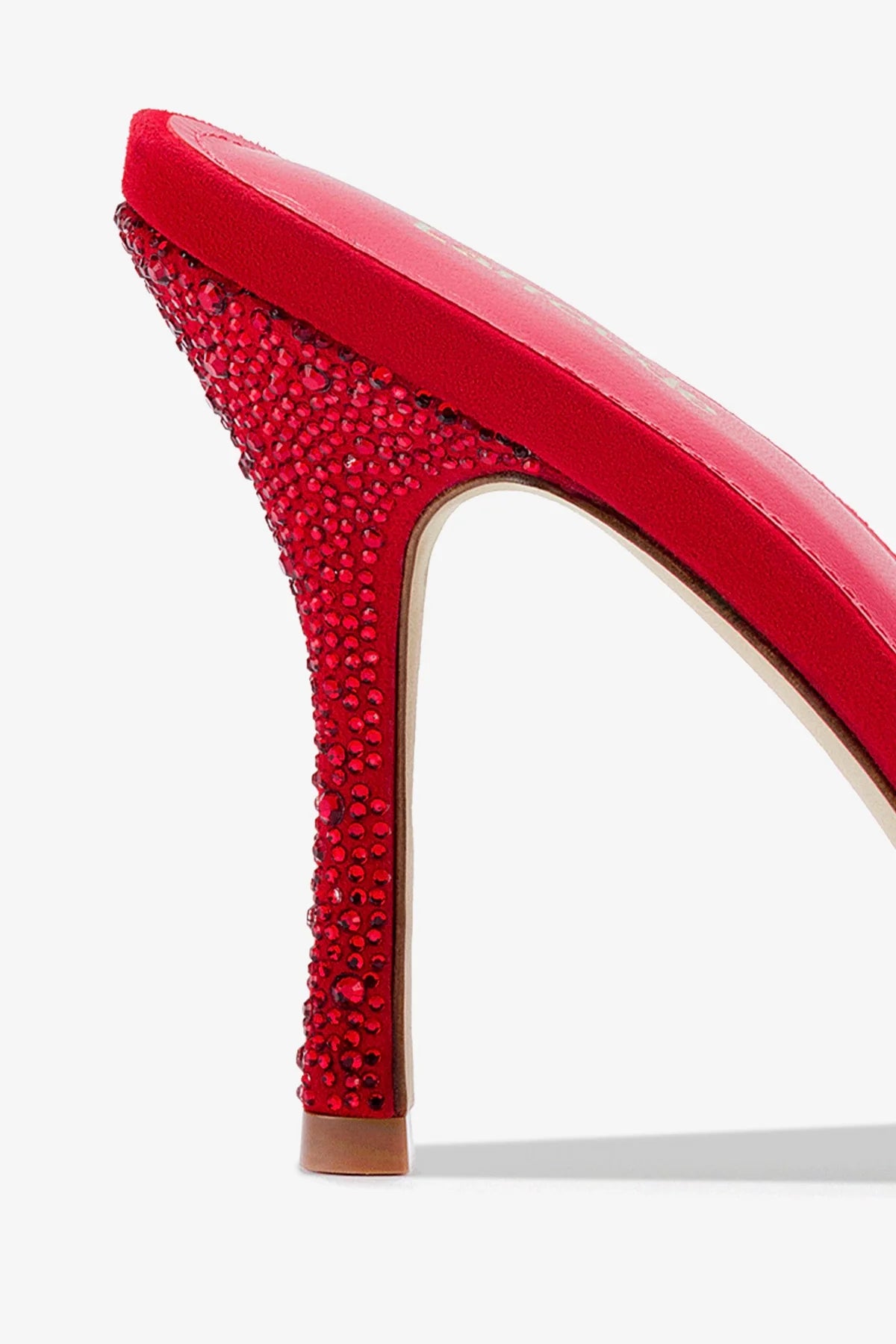Elle Mule Crystal Heels - Scarlet Suede Slip-On Shoes for Women | Elegant Comfort for Parties, Weddings & Evening Events