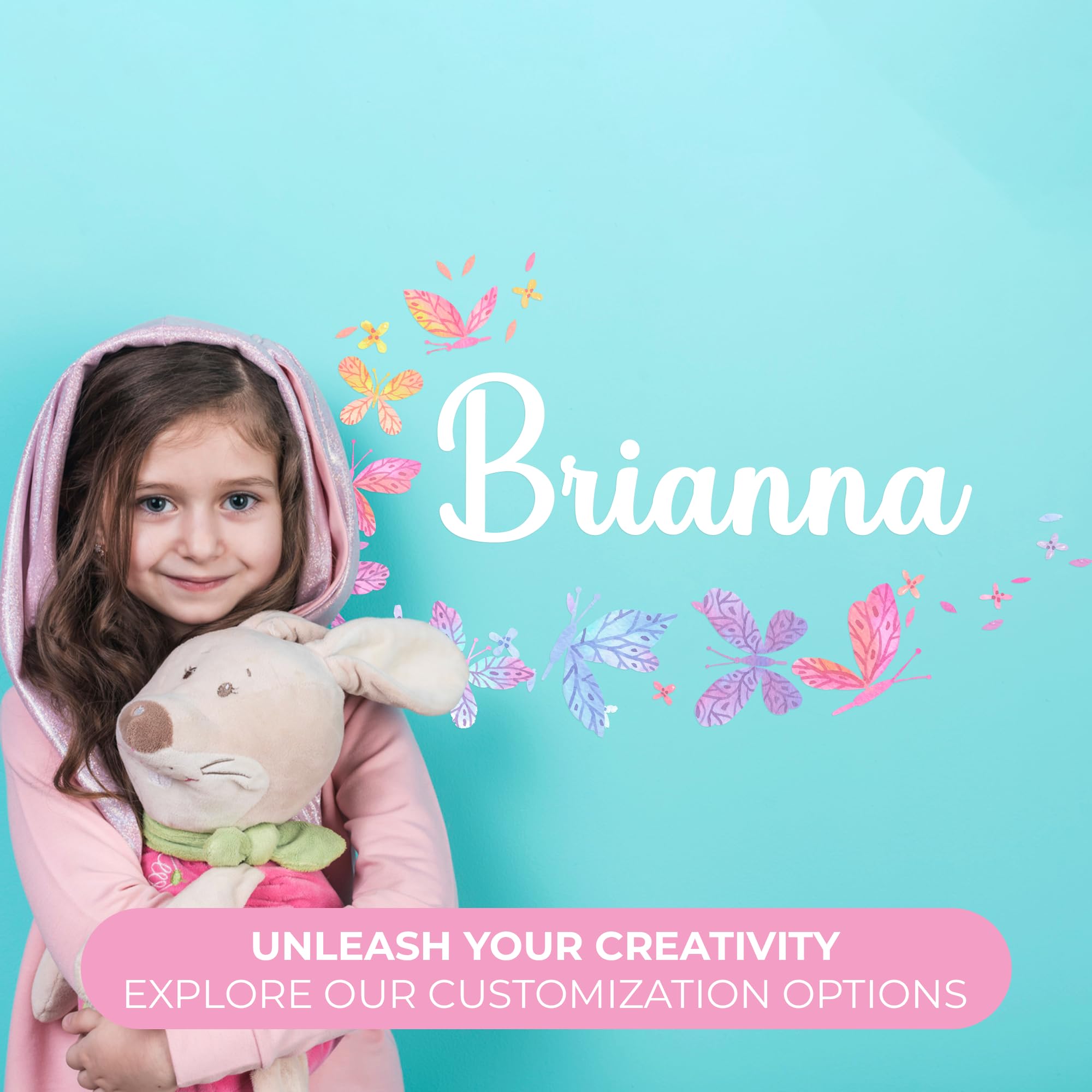 Personalized Name Butterfly Wall Decals for Girls Bedroom - Pink Butterfly Room Decor with Rainbow Wall Stickers - Multiple Size Options - Perfect for Nursery, Kids Room & Birthday Party Decorations