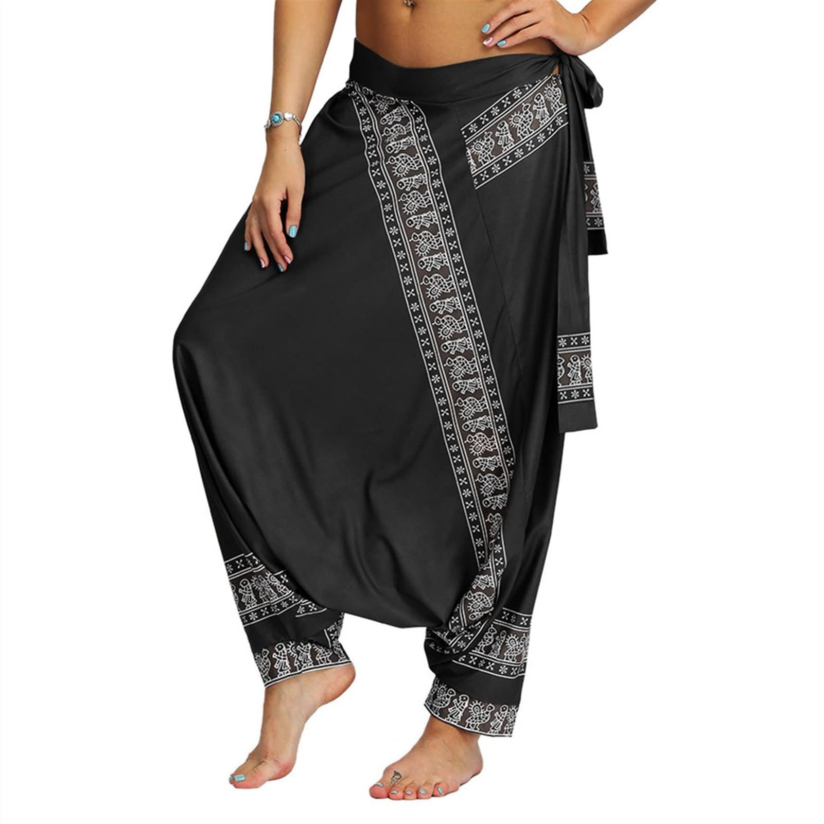 Women's Harem Wide Leg Yoga Pants - Boho Hippie Beach & Belly Dance Lounge Pants - Comfortable Casual Straight Leg Trousers for Yoga, Travel & Festival Wear