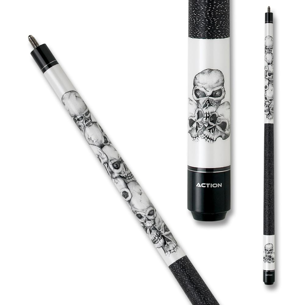 Action Skulls Adventure Pool Cue - 18 oz Weight - Premium Billiards Stick for Professional & Recreational Players - Perfect for Bars, Game Rooms & Pool Halls