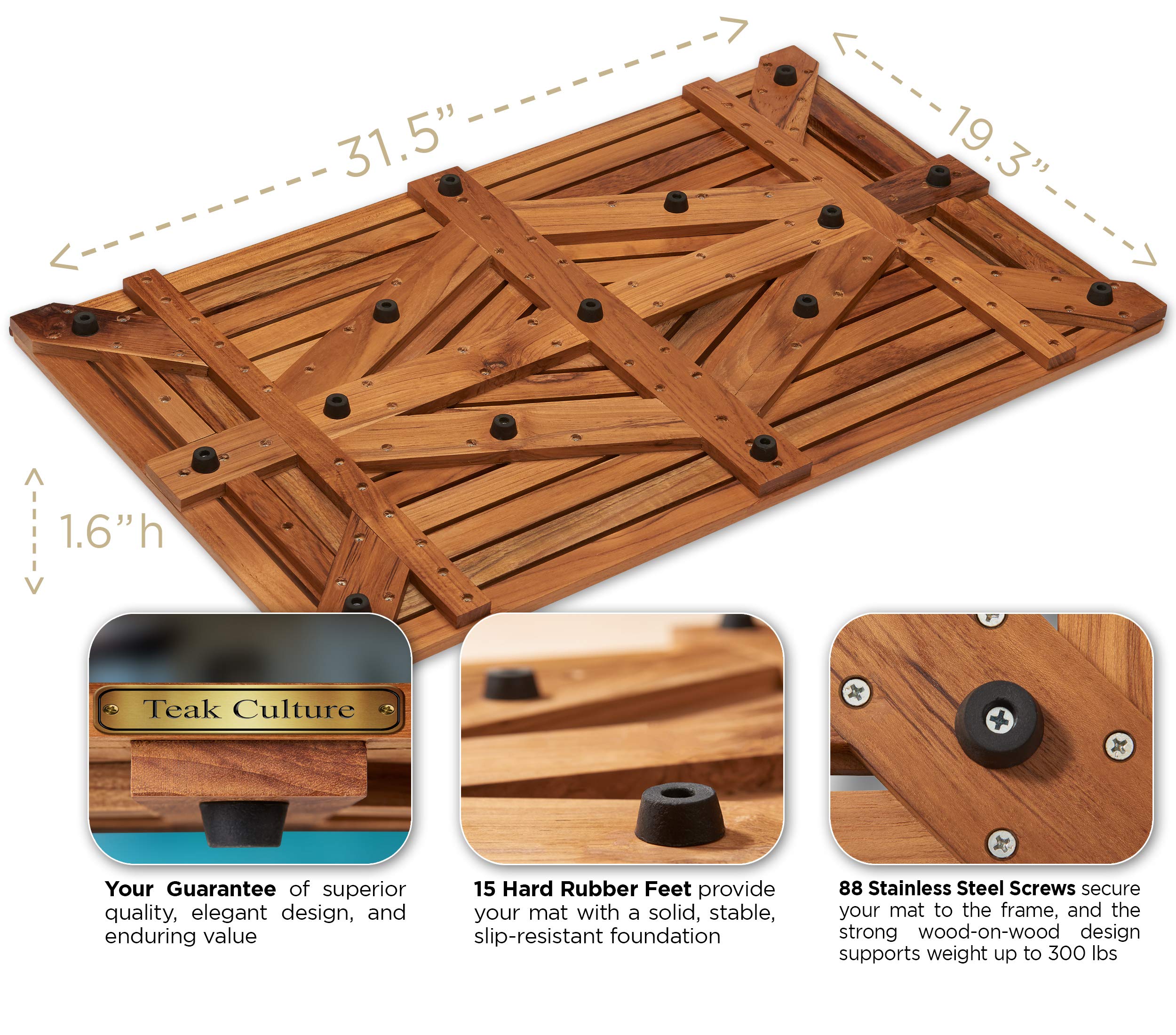 Premium Teak Shower Mat - 31.5