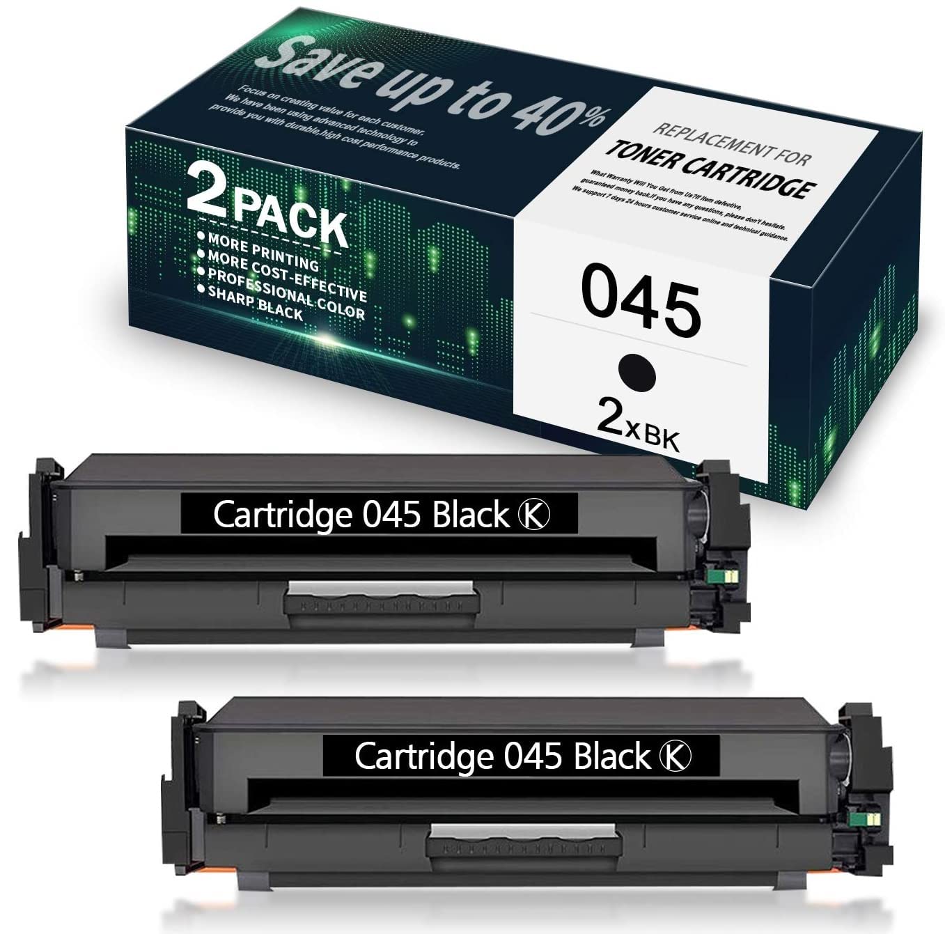 2-Pack Black 045 Compatible Toner Cartridge Replacement for Canon Color imageCLASS MF631Cn MF632Cdw MF633Cdw MF634Cdw MF635Cx LBP611Cn Printers - High Yield Printing for Office & Home Use