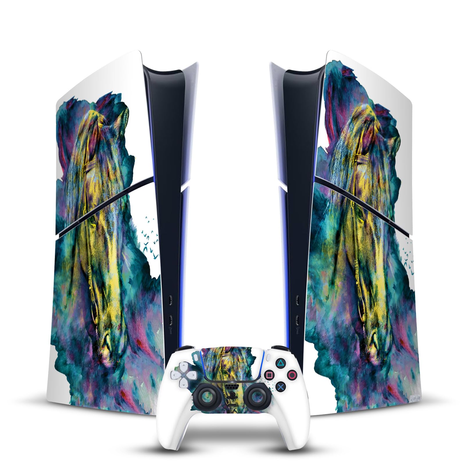 Official Licensed Riza Peker Horse Mix Art Vinyl Skin Sticker Compatible with Sony PlayStation 5 PS5 Slim Digital Edition Console & DualSense Controller - Gaming Decoration & Personalization for PS5 Accessories