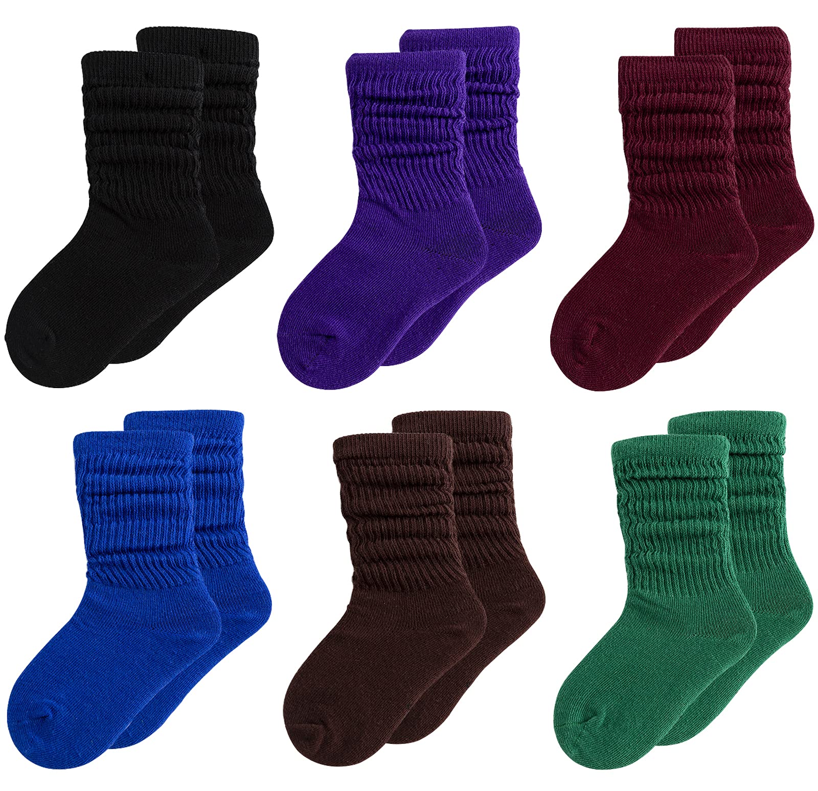 ASUITOFK 6 Pairs Toddler Knee High Cotton Socks - Soft Crew Socks for Girls & Boys, Non-Slip Kids Long Socks for School, Play & Everyday Wear
