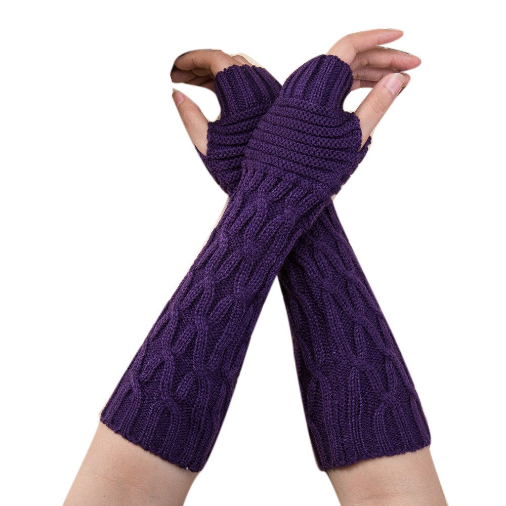 Women's Long Arm Fingerless Knitted Gloves - Warm Winter Fashion Mittens for Typing, Driving & Outdoor Activities
