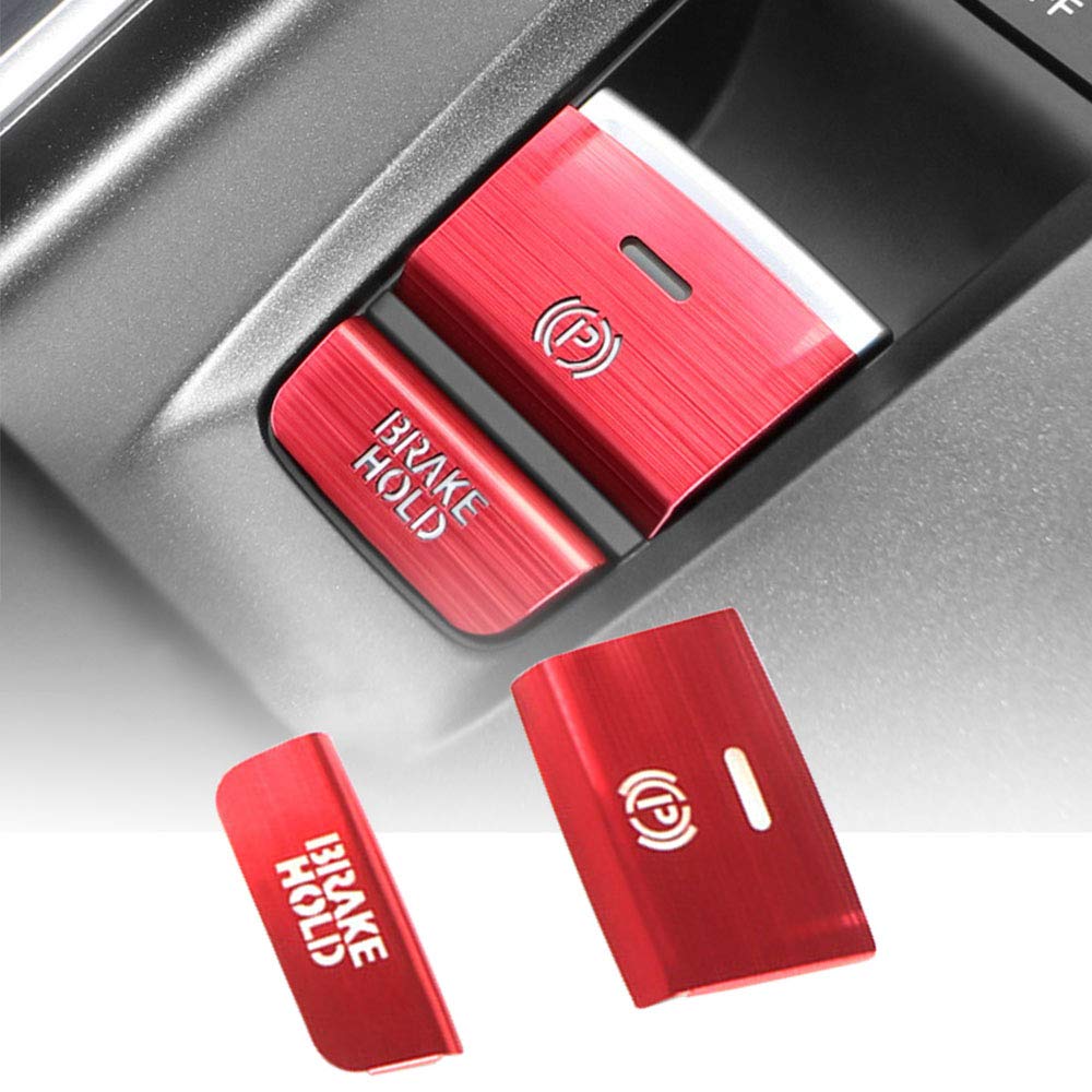 Premium Aluminum Alloy Handbrake Button Cover - Red Electronic Parking Brake Cap & P Gear Trim Accessories (2Pcs) for 2018-2023 Honda Accord - Enhances Interior Style & Protects Button from Wear