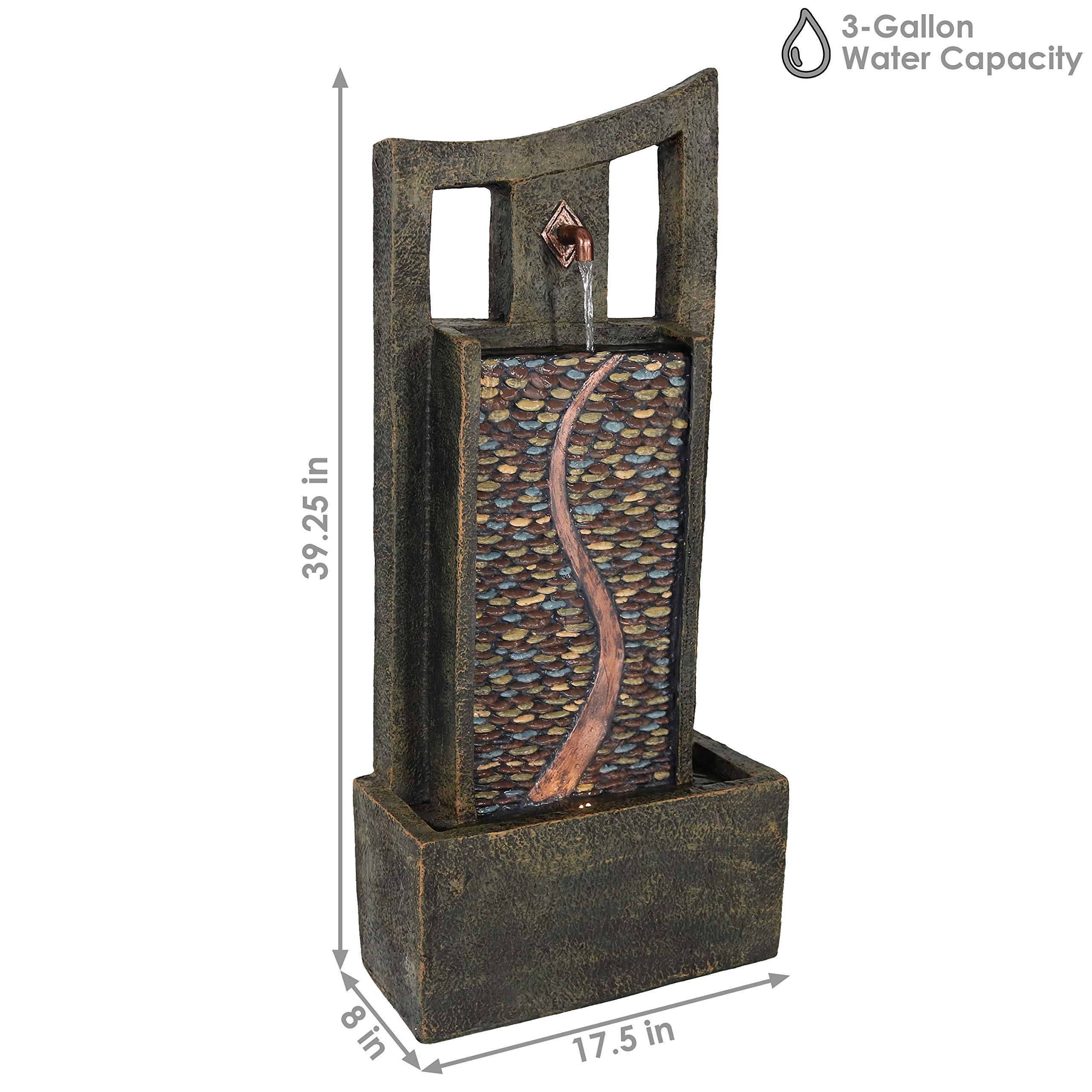 Sunnydaze 39-Inch Modern Outdoor Water Fountain with LED Lights - Brown Patio Garden Waterfall Feature for Relaxing Backyard & Landscape Decor