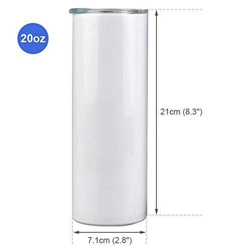 25PCS 20oz Skinny Tumbler Cups - White Stainless Steel Straight Taperless Sublimation Blanks for Heat Press Printing - Double Wall Vacuum Insulated Water Bottles with Sealed Lid & Straw - Perfect for DIY Crafts, Gifts, and Keeping Drinks Hot/Cold for Hours