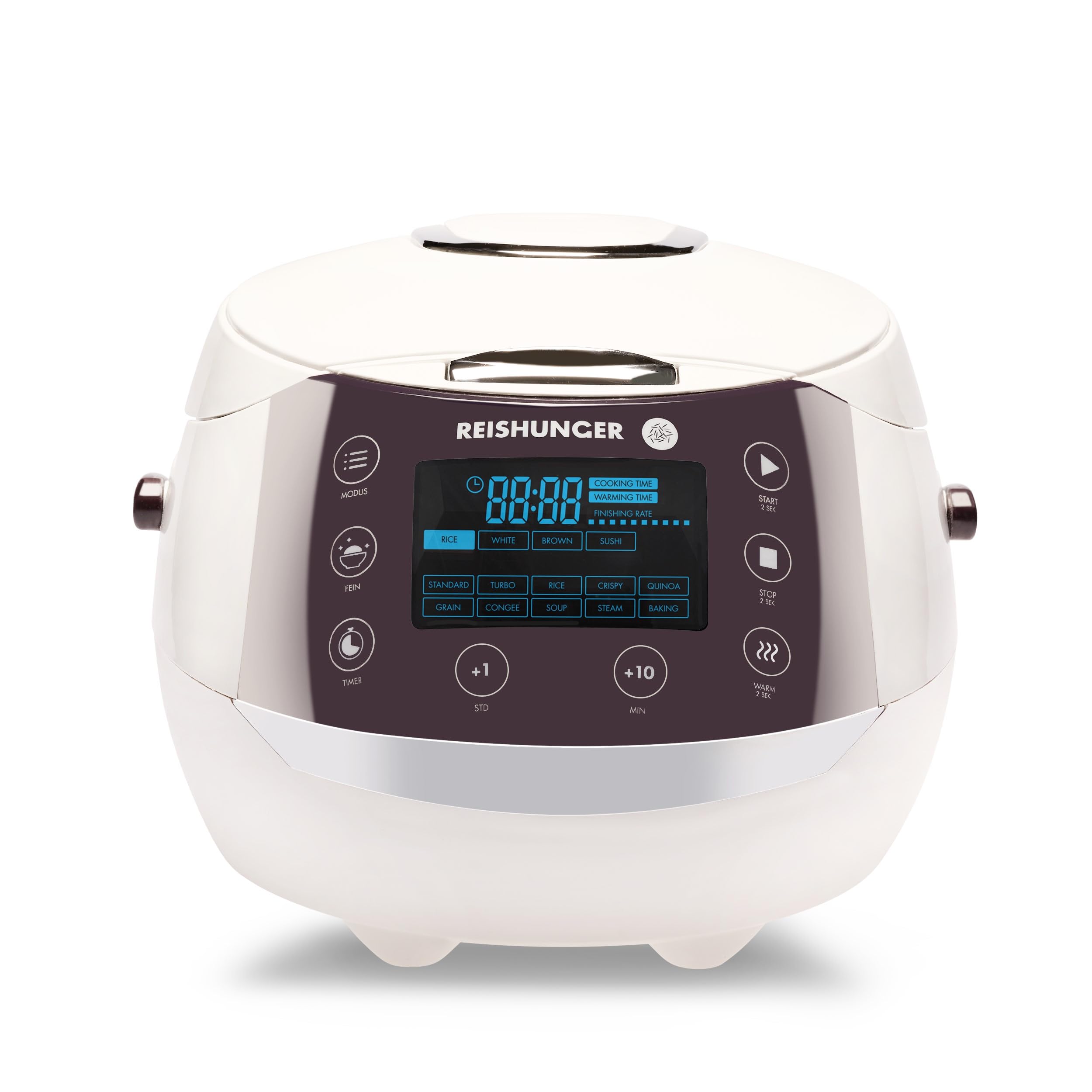 Premium Reishunger Digital Rice Cooker & Steamer - 8 Cup Capacity with 12 Smart Programs & 7-Phase Cooking Technology - Perfect for Brown Rice, White Rice, Soups, Grains & Oatmeal - Ideal for Families (1-8 People) - Great for Meal Prep, Healthy Cooking & Busy Households - White