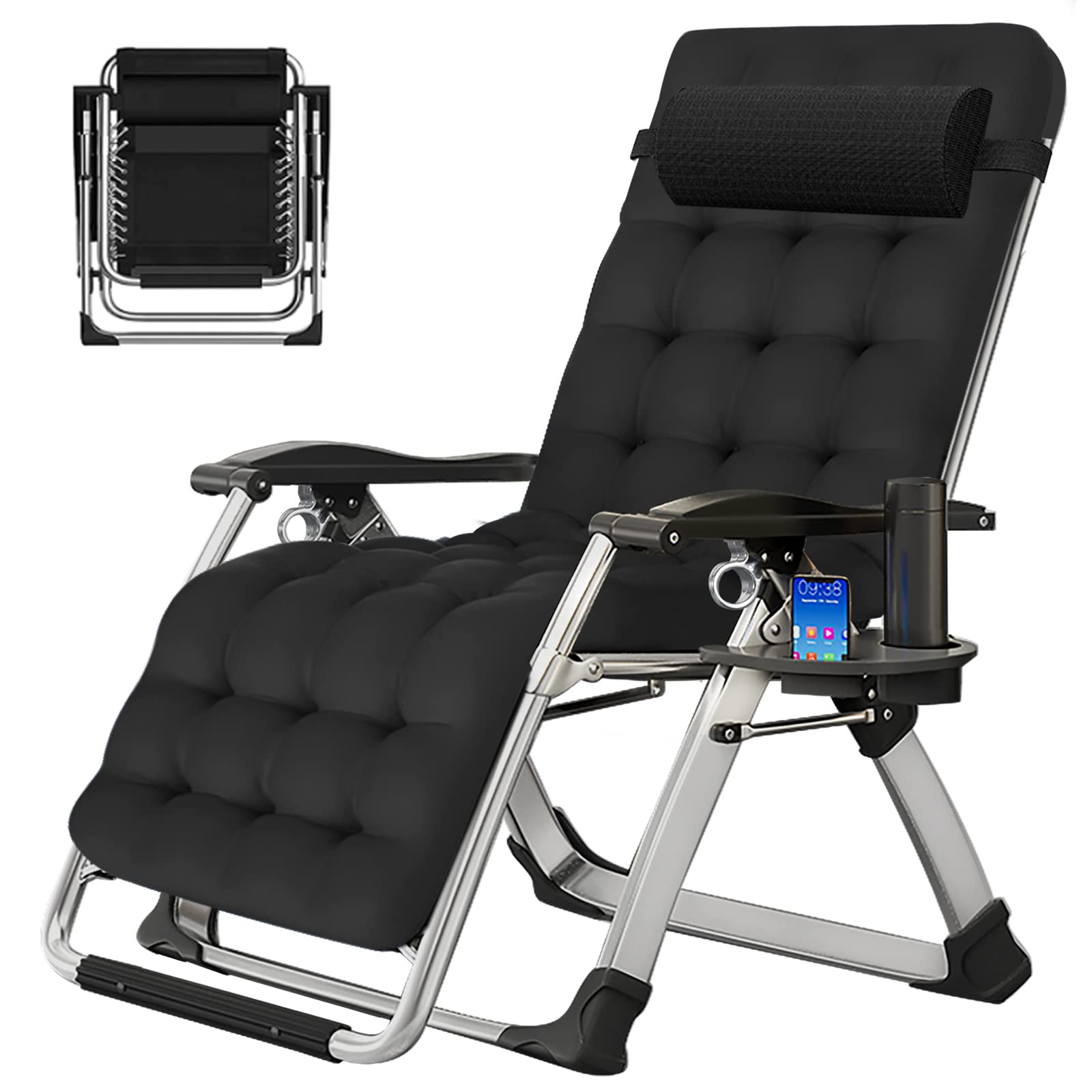 ABORON Zero Gravity Lounge Chair - Premium Adjustable Outdoor Reclining Chair with Removable Cushion, Headrest & Side Tray - Heavy Duty Folding Patio Furniture for Backyard, Poolside, Camping & Beach Relaxation