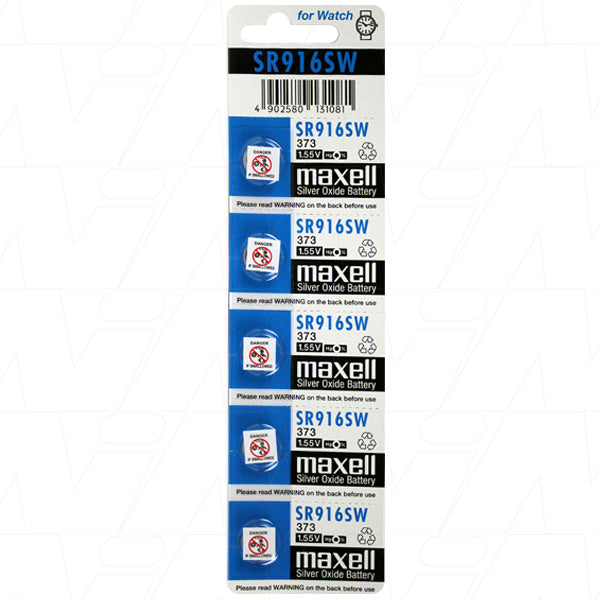 Maxell 373 / 372 SR916SW Silver Oxide Watch Battery 5 Pack - Perfect for Watches, Calculators & Small Electronics