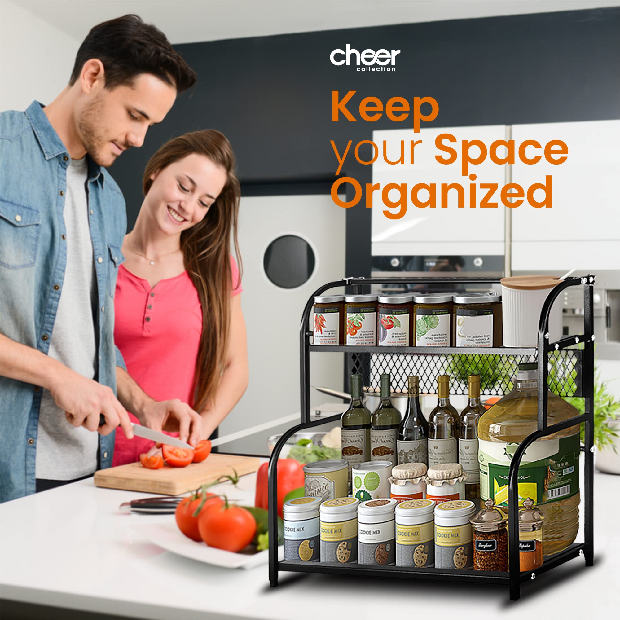 2-Tier Spice Rack Organizer - Non-Slip Kitchen Counter & Pantry Storage Shelf for Spices, Cosmetics, or Bathroom Essentials | Space-Saving Home Organization Solution for Kitchen, Bathroom, or Vanity