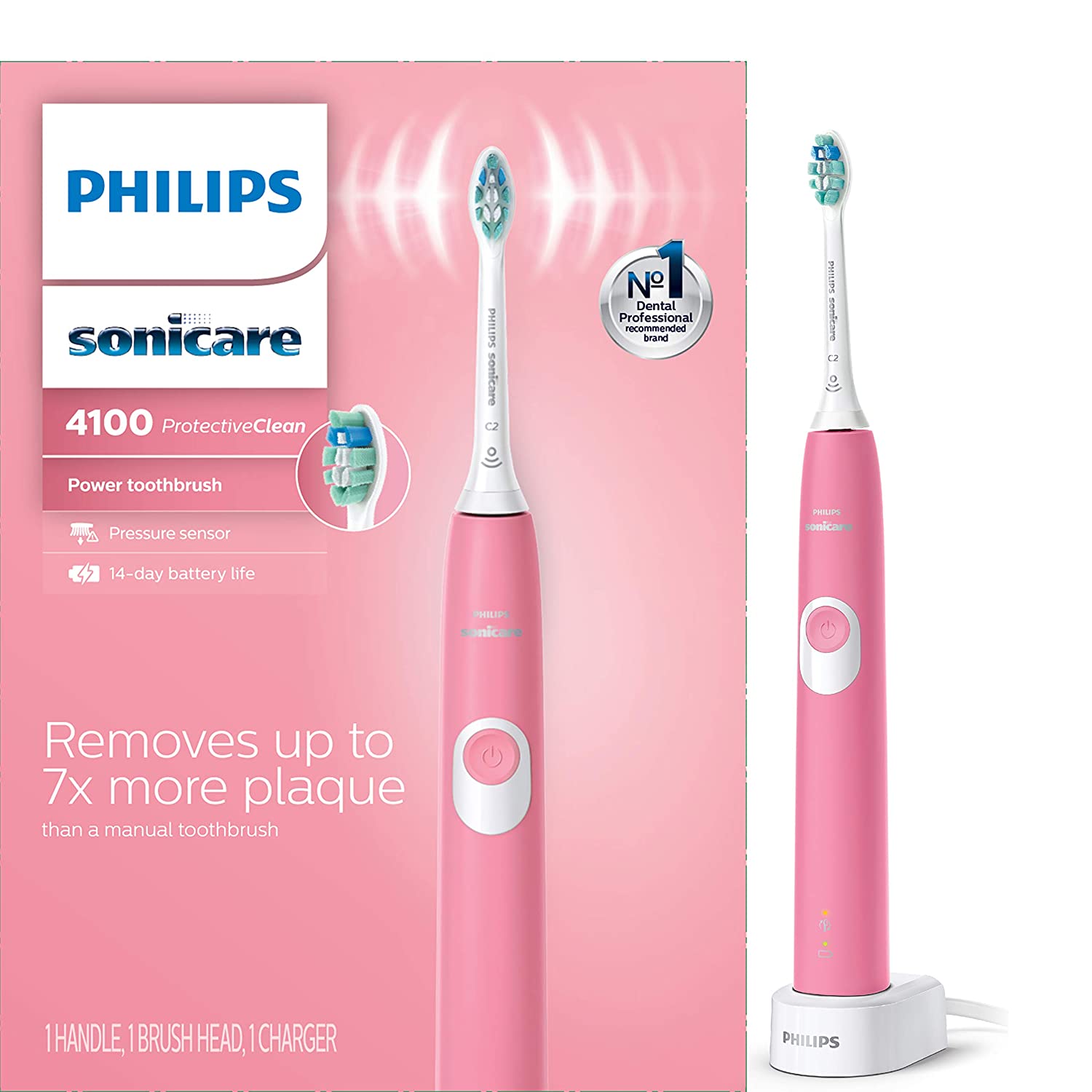 Philips Sonicare ProtectiveClean 4100 Electric Toothbrush HX6815/01 - Rechargeable Toothbrush with Pressure Sensor & 3 Modes for Deep Cleaning, Whitening & Gum Care - Perfect for Travel & Daily Oral Hygiene