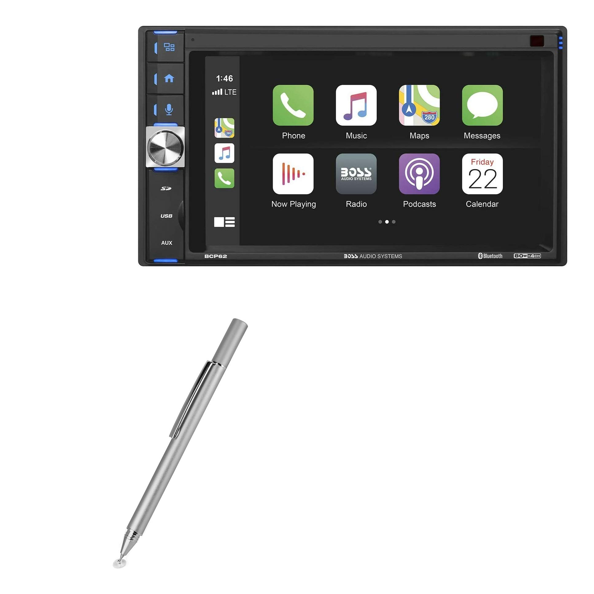 BoxWave FineTouch Capacitive Stylus Pen for BOSS Audio BCP62 - Ultra Precise Metallic Silver Stylus for Drawing, Note-Taking & Touchscreen Devices
