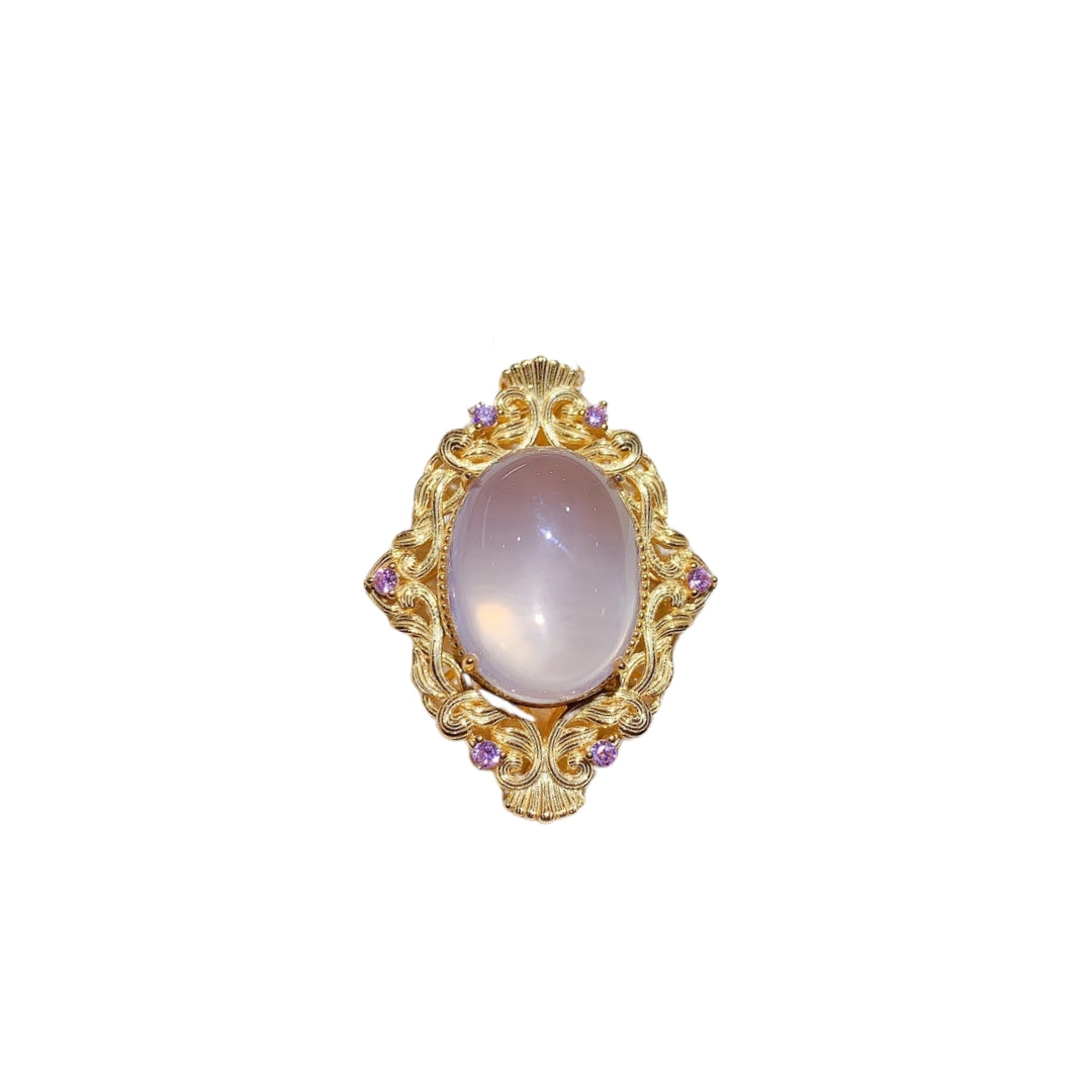18K Gold Victorian Rose Quartz Pendant Necklace for Women - Elegant Vintage Jewelry Gift | Perfect for Weddings, Anniversaries & Special Occasions | NS2409