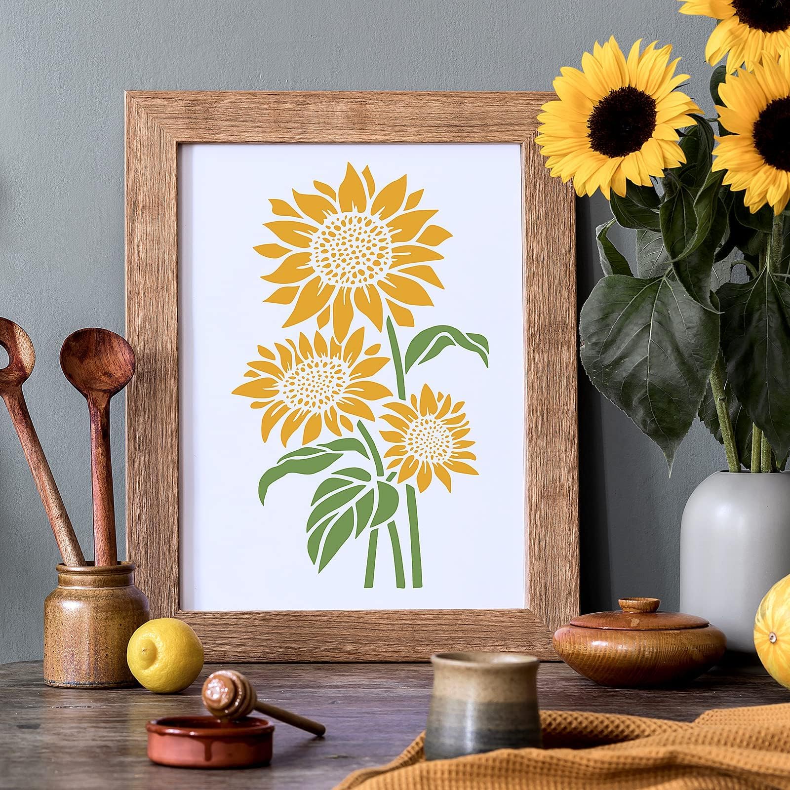 20-Piece Reusable Sunflower Stencils for Painting - Floral Wall Art Templates for Wood, Furniture, Canvas, Paper & Fabric - Perfect for DIY Home Decor, Craft Projects & Wall Murals
