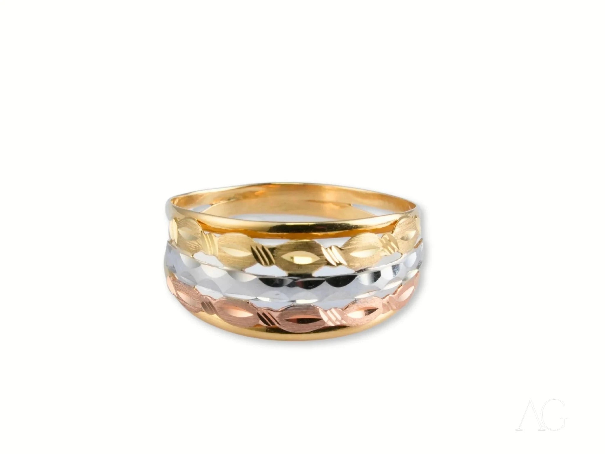 18K Tri-Tone Gold Ring for Women - Elegant Stackable Band for Everyday Wear & Special Occasions