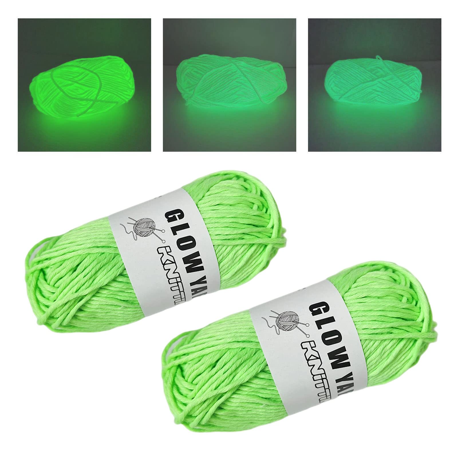 Glow in The Dark Yarn - 2 Rolls Luminous Polyester DIY Knitting Wool for Handmade Crafts, Perfect for Nighttime Knitting, Crochet, and DIY Projects (Green)