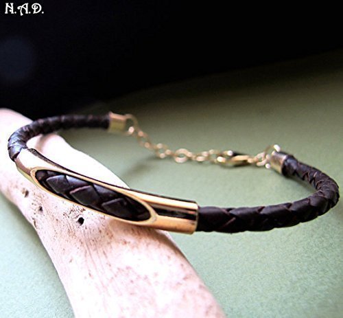 Handmade Genuine Leather Bracelet for Men - Adjustable Brown Braided Gold Filled Jewelry, Elegant Boyfriend Gift for Him | Perfect for Casual Wear, Date Nights & Special Occasions