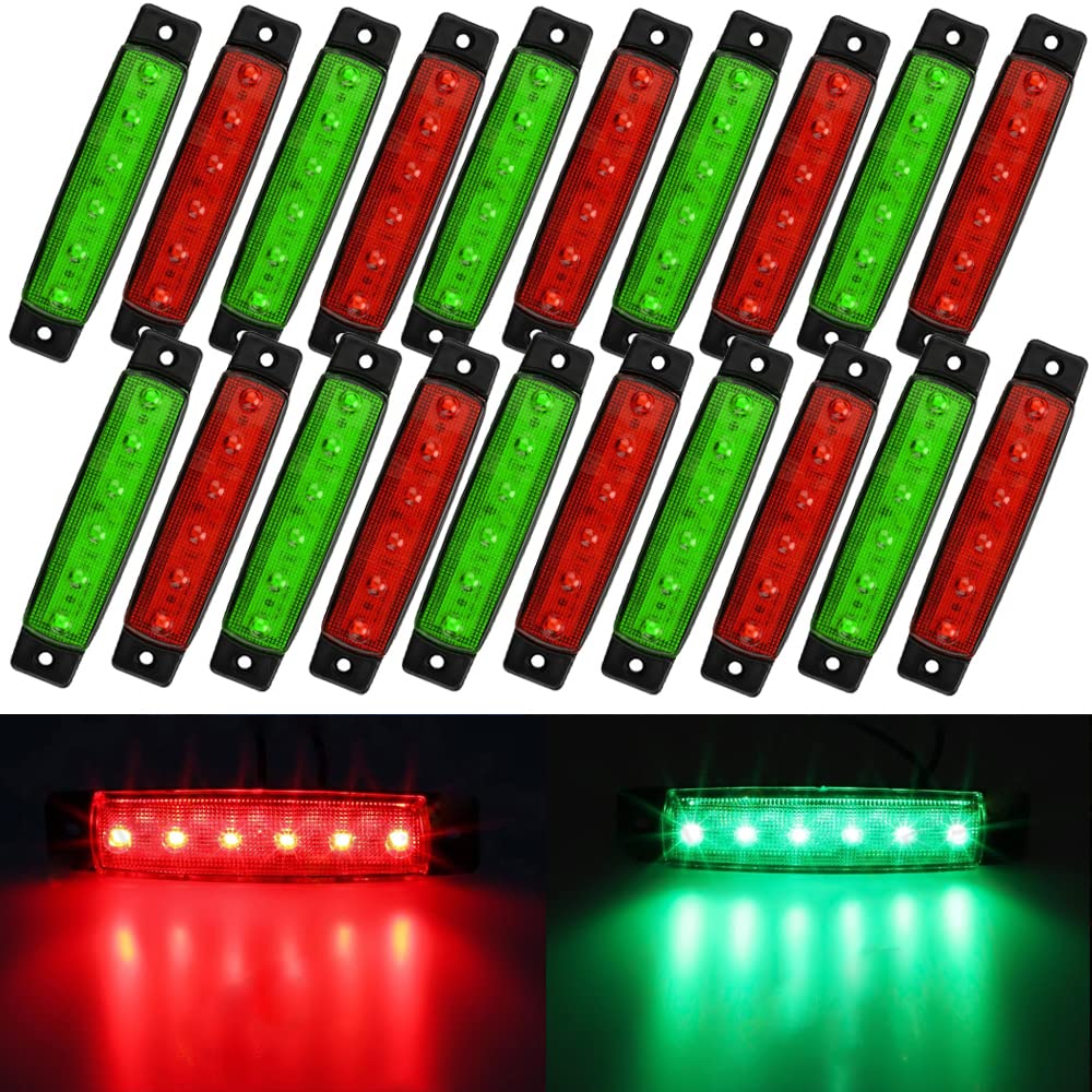 20 Pack 3.8 Inch Green & Red LED Clearance Lights for Trucks, Trailers, RVs, Vans - Waterproof Side Marker Indicators with Brake Light Function - Perfect for Road Safety, Marine Navigation, and Decorative Lighting