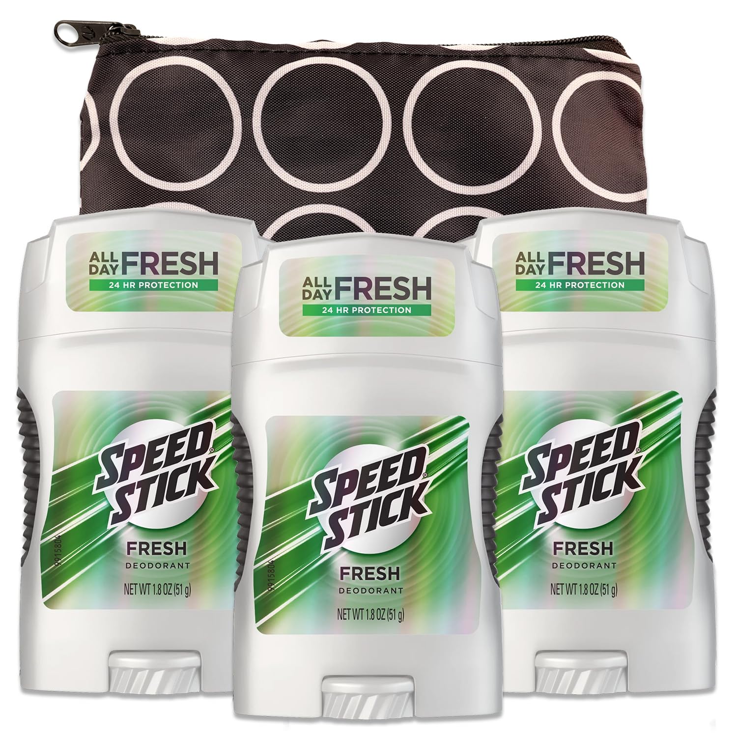Speed Stick Fresh Antiperspirant Deodorant for Men - 3 Pack Travel Size (1.8 Oz Each) with Free Travel Bag | Long-Lasting Protection for Gym, Work & Travel | Fresh Scent Men's Deodorant