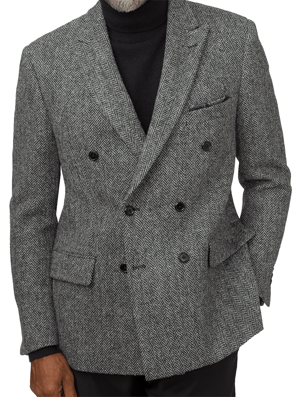 Premium Tailored Fit Harris Tweed Double Breasted Peak Lapel Blazer - Classic Black & White Check Pattern | Formal Business Attire, Wedding Suit Jacket, Office Wear & Special Occasion Outfit