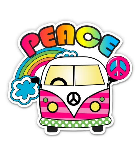 Peace Hippie Bus 5-Inch Vinyl Sticker - Waterproof Decal for Car, Laptop, iPad - Perfect for Travelers, Music Lovers & Vintage Enthusiasts