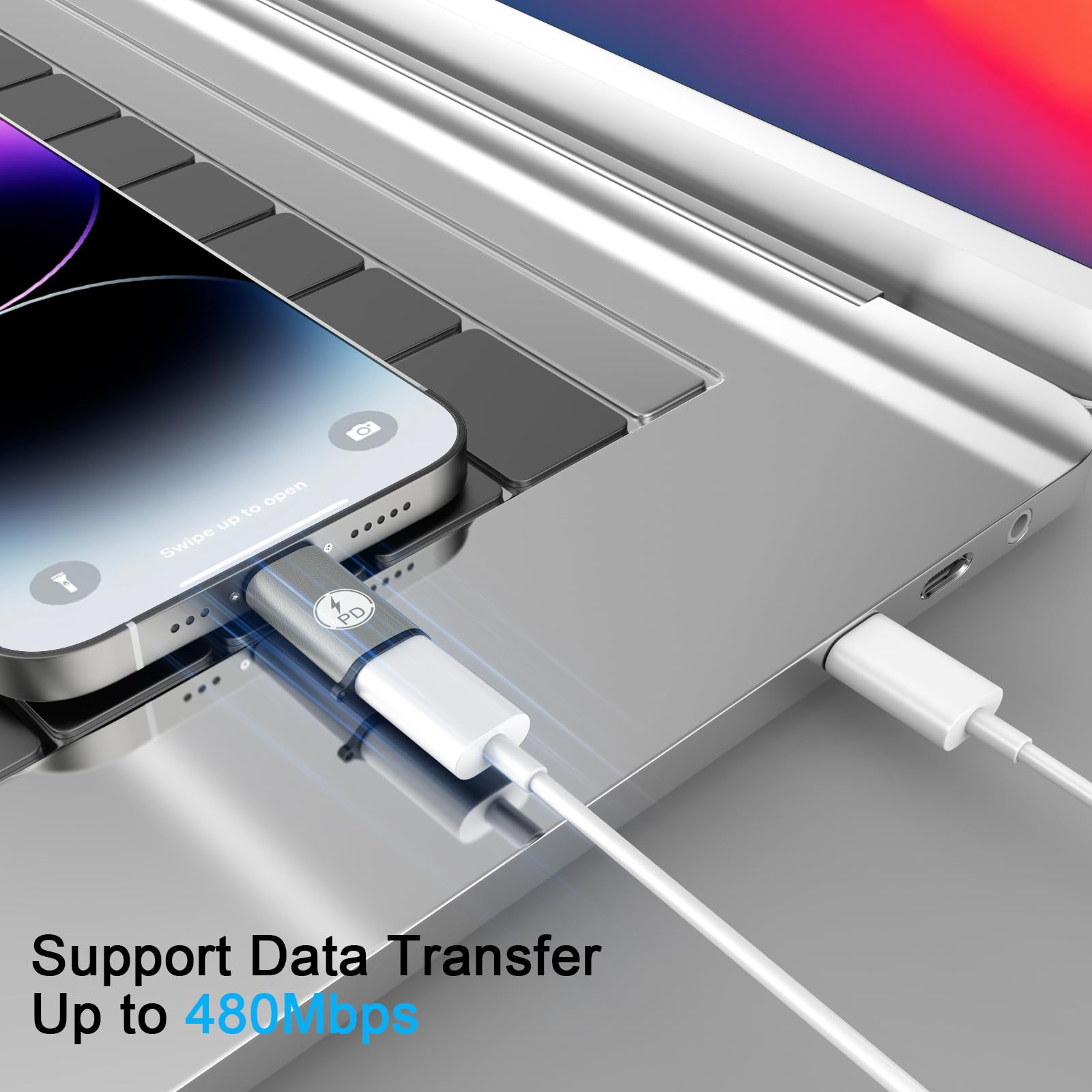 2-Pack USB-C to Lightning Adapter for iPhone 15 Pro Max/Plus - Fast PD Charging & Data Sync Compatible with iPad Pro/Air, Samsung Galaxy S24/S23 (Not for Audio/OTG) - Perfect for Travel, Office & Home Charging