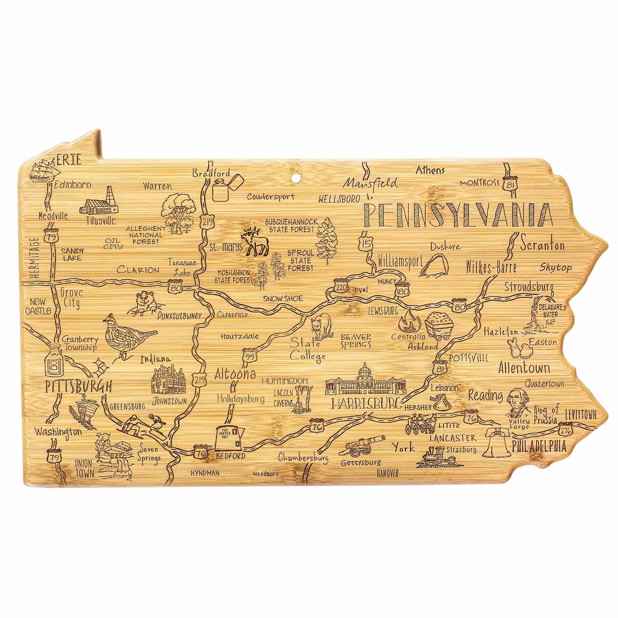 Premium 16 x 9 3/4 Inch Pennsylvania Themed Wooden Cutting Board - Perfect for Kitchen Prep, Charcuterie Boards & Home Decor
