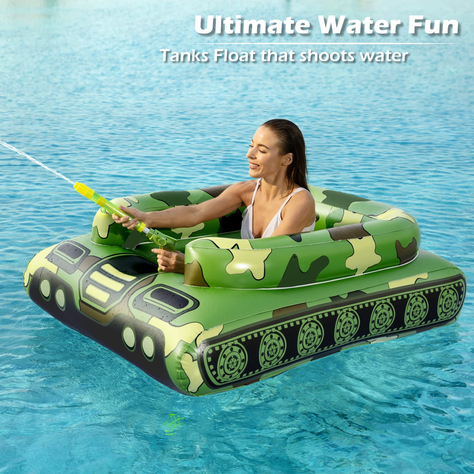 **Jasonwell Inflatable Tank Pool Float with Water Cannon - Fun Swimming & Lake Floats for Kids, Boys, Girls & Adults - Perfect for Beach Parties, Pool Toys & Summer Water Play**