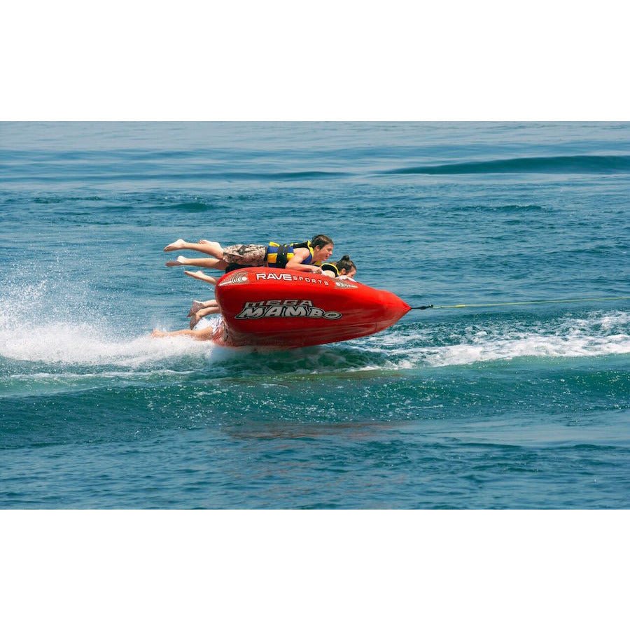 Inflatable Rave Mega Mambo 4 Person Towable Tube for Water Sports - Perfect for Lakes, Rivers & Beach Fun with Friends & Family