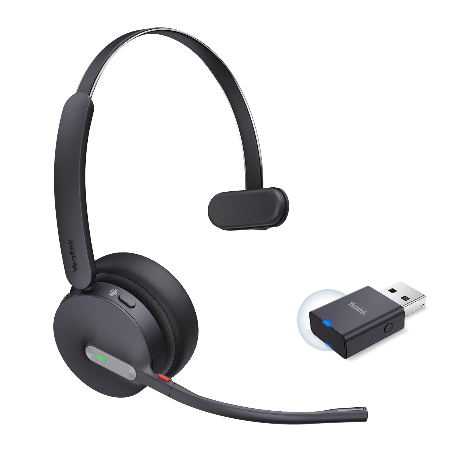 Yealink WH64 Hybrid Mono Wireless Headset with DECT Dongle - 492ft Range, Teams/Zoom/Skype Compatible, UC Bluetooth Single Ear Headphones with 3X Noise Cancelling Mic, 26H Talk Time - Perfect for Office PC, Computer, Phone & Remote Work