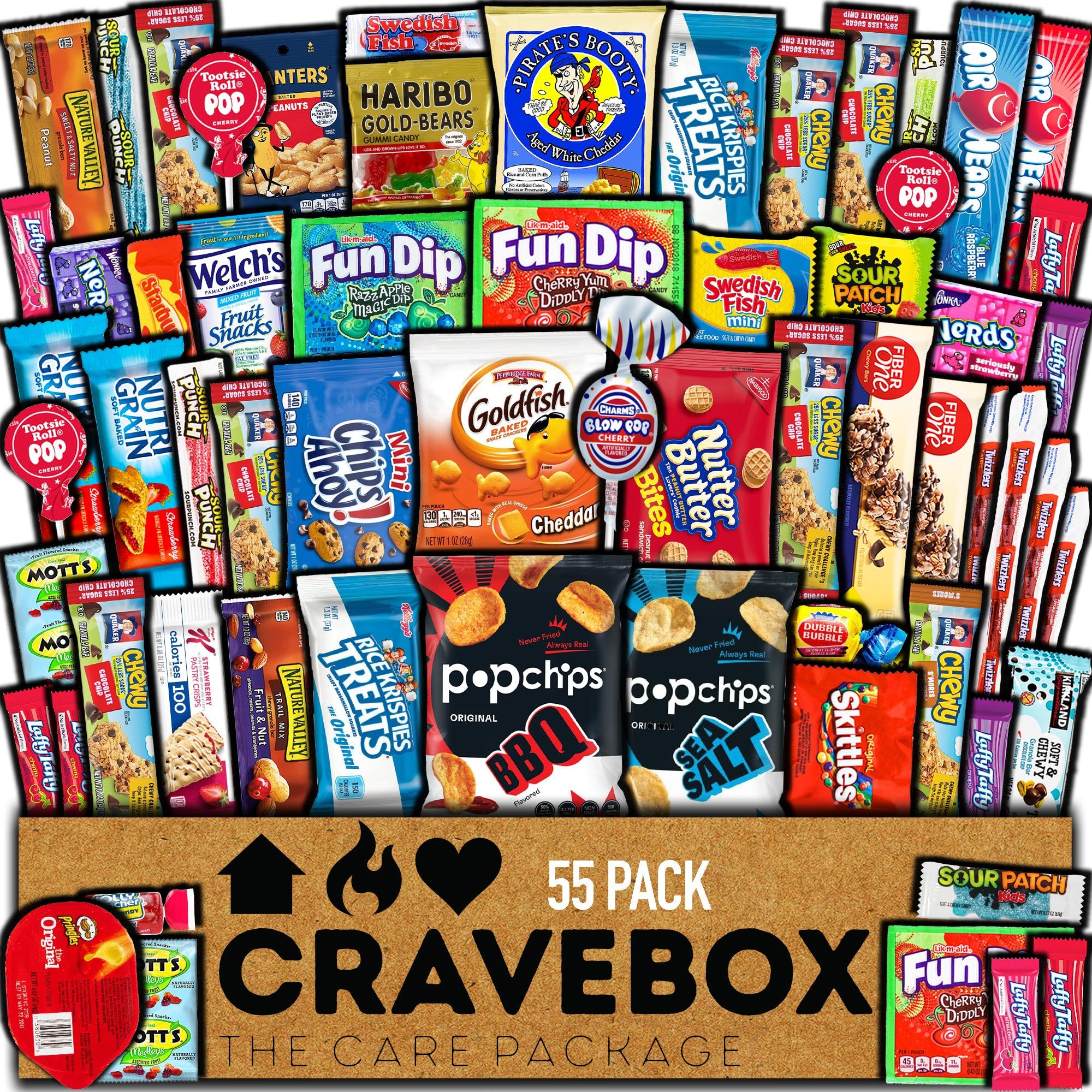 **CraveBox 55-Count Snack Variety Pack – Easter Gift Basket for Adults & Kids, Office, College, Birthdays, Back to School | Perfect for Care Packages, Parties & Snacking**