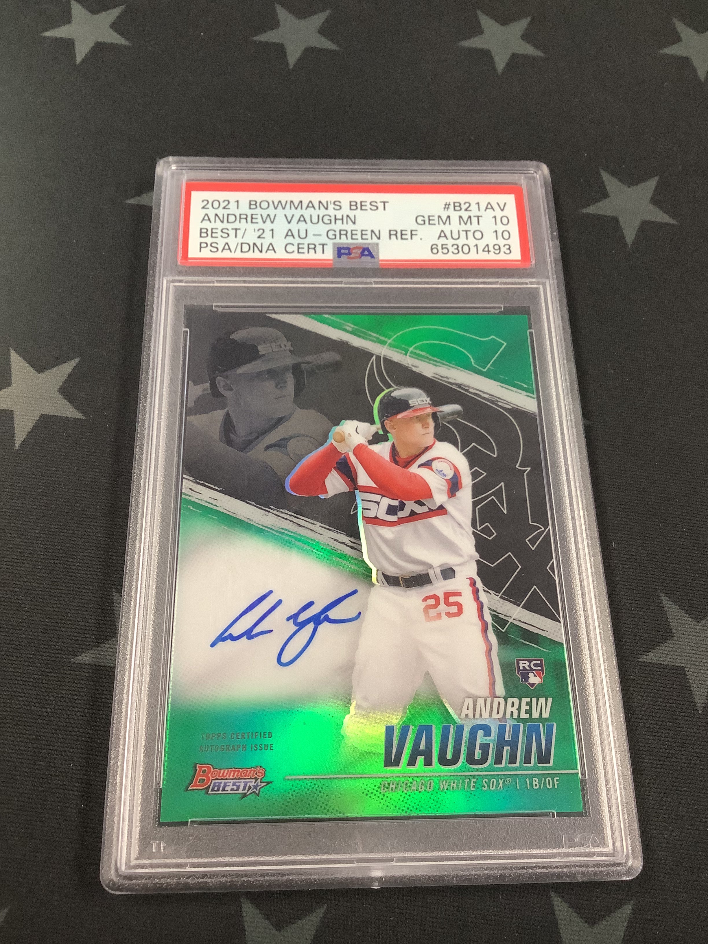 2021 Bowman's Best Andrew Vaughn Green Refractor Auto 82/99 PSA 10 Gem Mint - Rare Baseball Card for Collectors & Investors, Perfect for Display or Portfolio Diversification